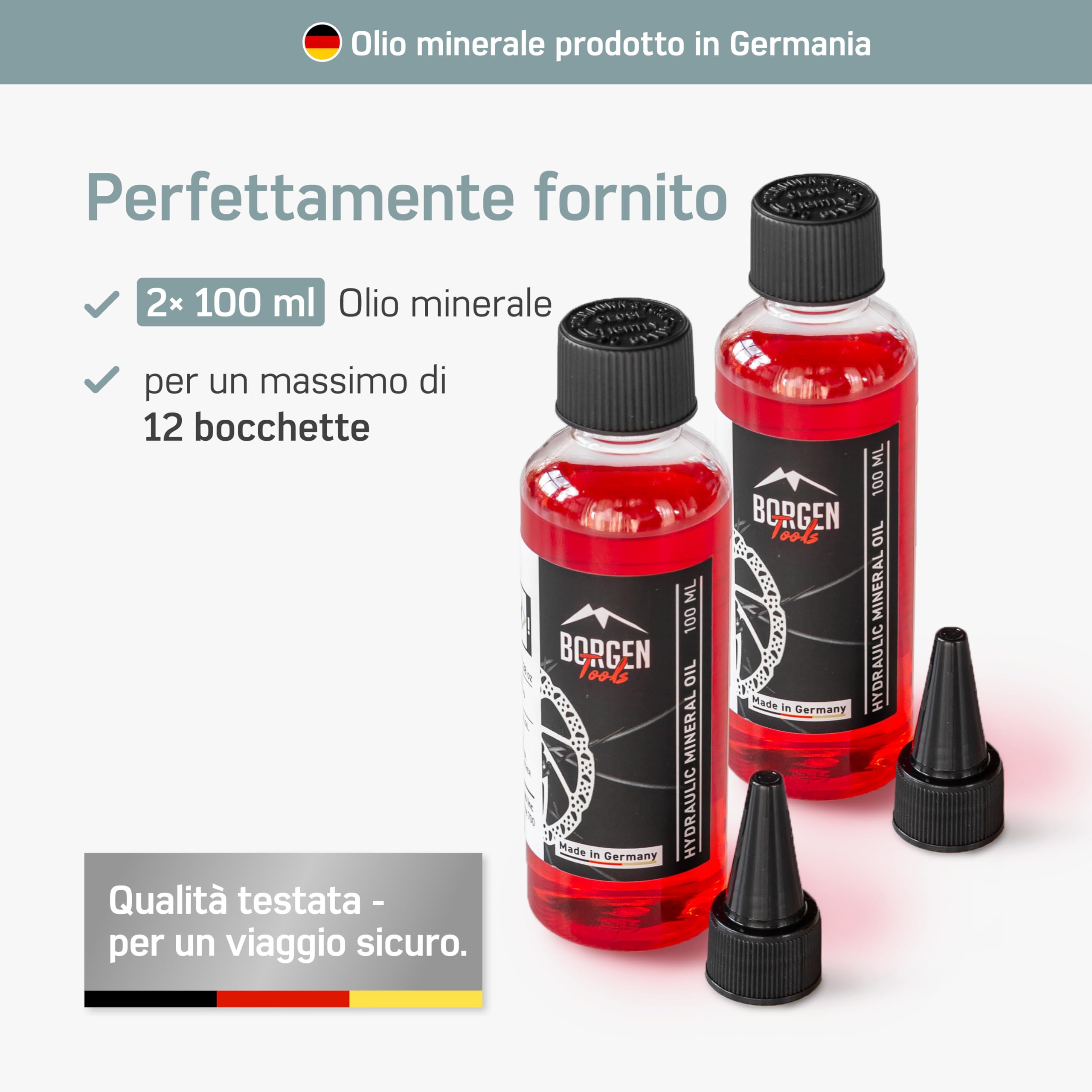 Borgen PRO kit spurgo per freni Shimano, Tektro e TRP bicicletta – kit di spurgo con istruzioni, 2× olio minerale liquido, kit di spurgo, kit spurgo freni bicicletta