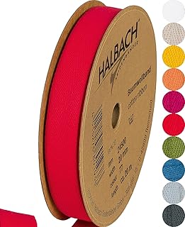 Halbach Seidenbänder Cinta de algodón de 20 mm x m, cinta para manualidades, venta por metro, cinta de tela para decoración, cinta 100% algodón, manualidades, costura al bies, color: rojo, 24500
