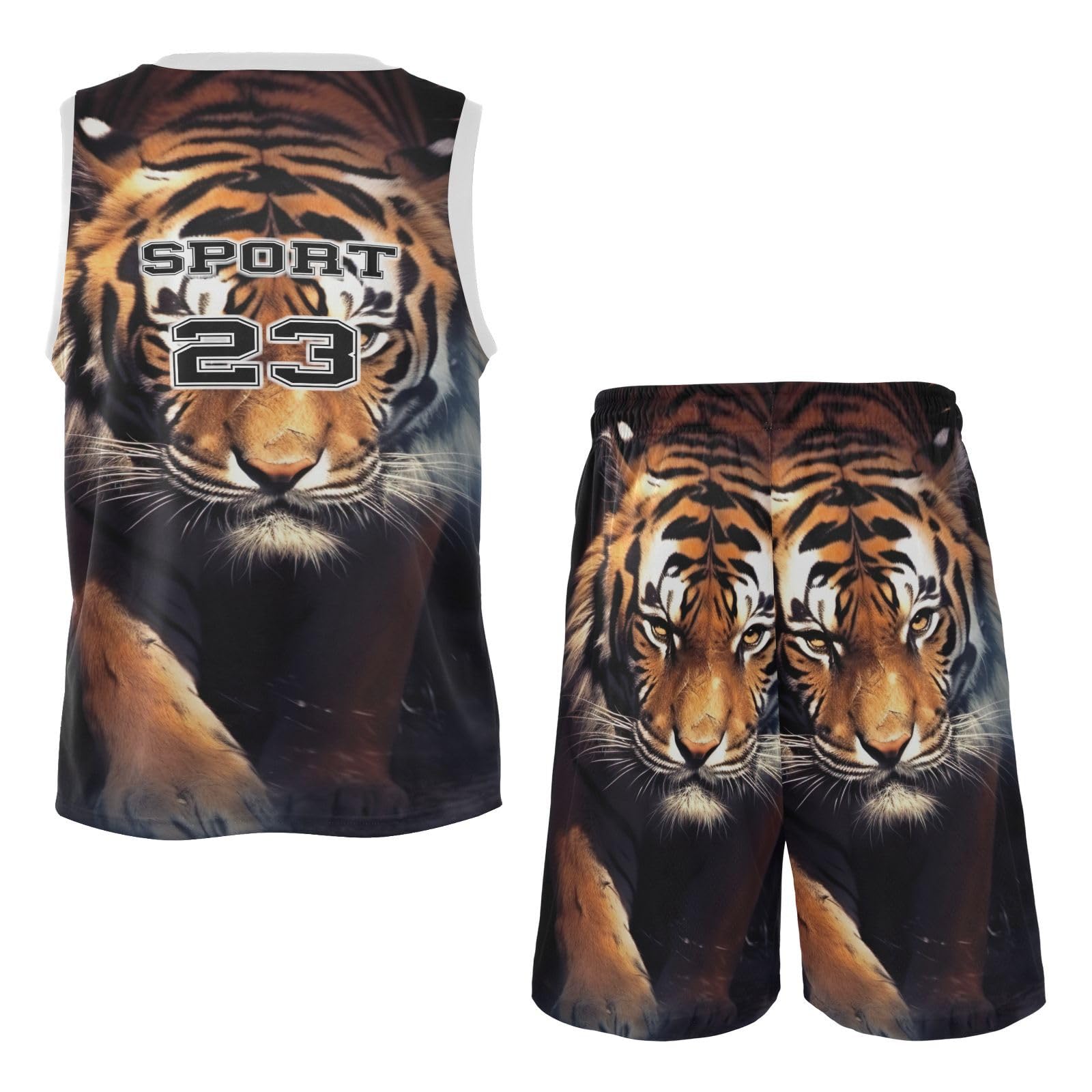 FLildon Wild Tiger Black Boys Basketball Jersey Set Tank Top Shorts Tracksuit Sport Training Suit for Kids, XL