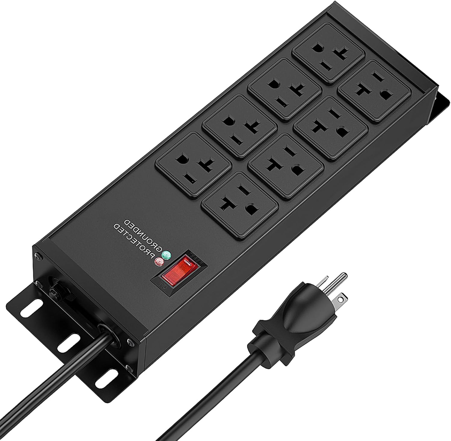 Heavy Duty Surge Protector Power Strip 20 Amp, 8 T-Slot Outlets 2500W 125V, 12 Gauge Extension Cord 6FT, NEMA 5-20P Plug, Metal Industrial Power Strip for Garage, Workshop, Kitchen