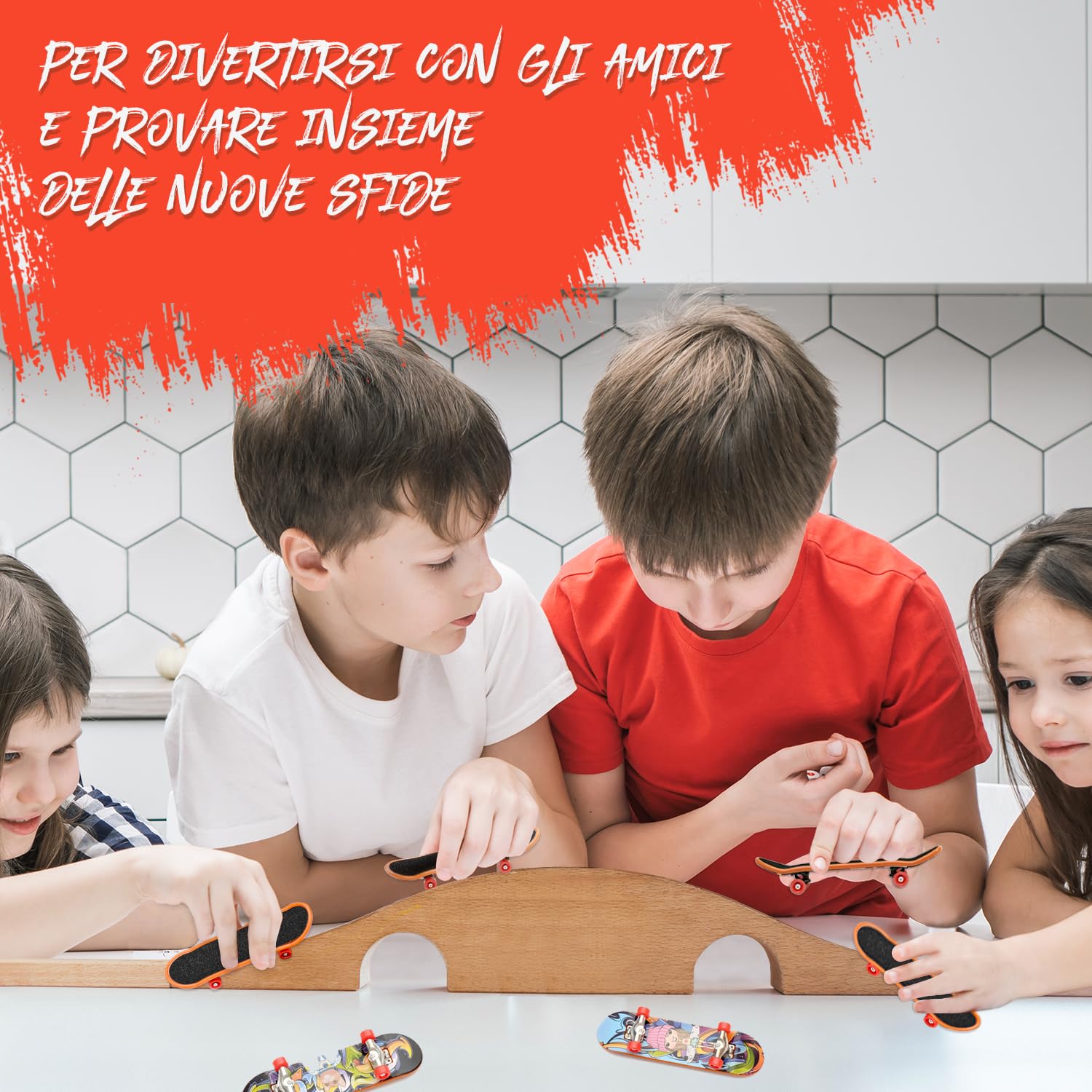 Magicat Set di 12 Mini Skateboard da Dita I 9,5 x 2,6 cm I Fingerboard Professionali in Plastica Dura con Carrelli in Lega I Gadget Compleanno Bambini 3+ Anni I Regalini Fine Festa