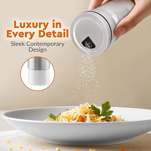 Miniatura 3 de HOME EC Juego de saleros y pimenteros originales con agujeros de vertido ajustables, salero y pimentero de vidrio y acero inoxidable, dispensador