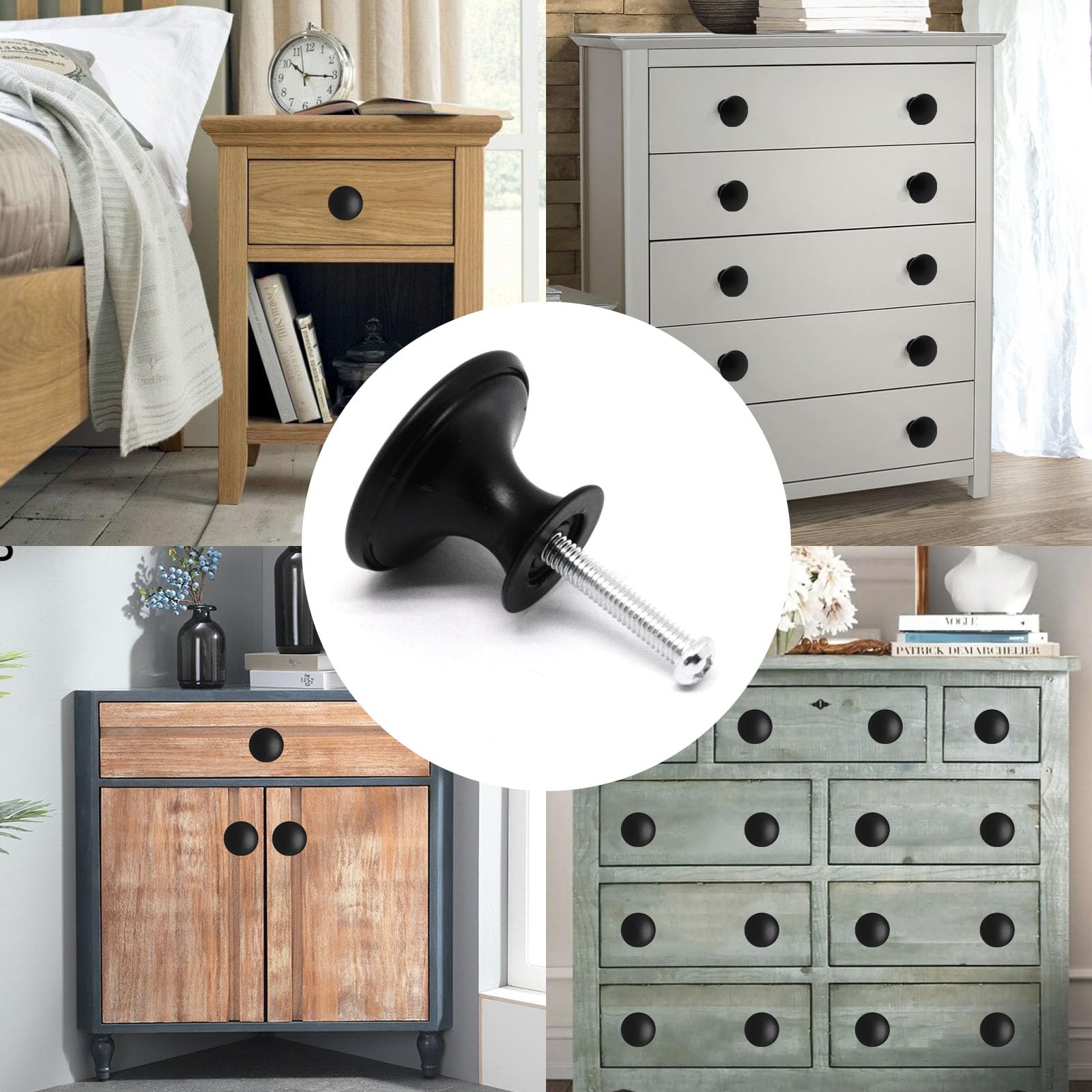 SWZHAI 16 Pcs Black Cabinet Knobs, Round Dresser Knob Kitchen Drawer Knobs, Single Hole Cupboard Door Knob Dresser Drawer Pulls Handles