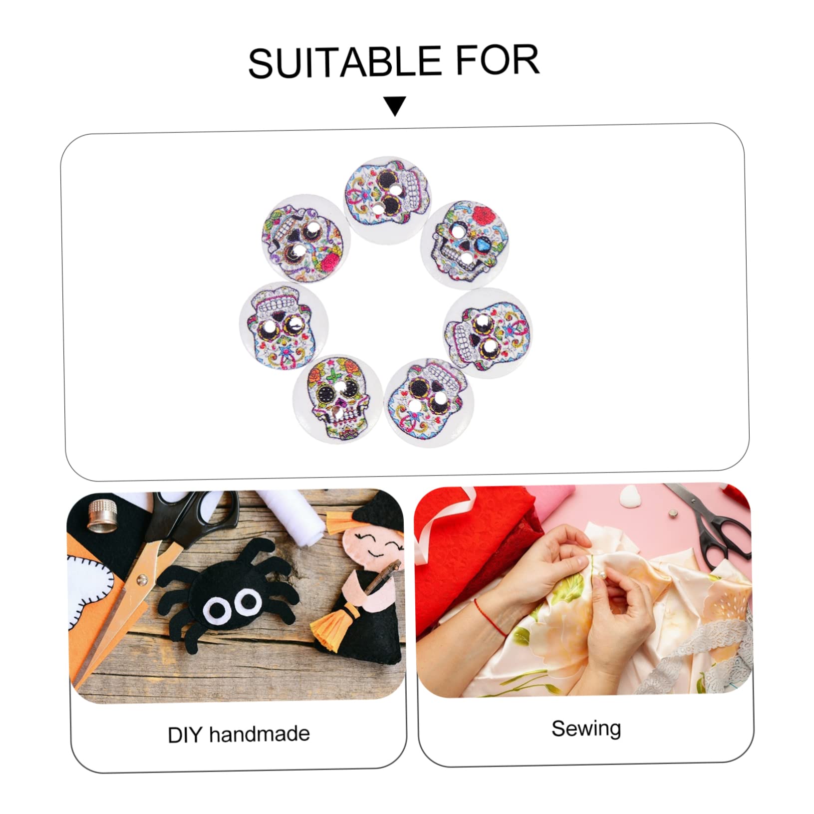 NUOBESTY 4 Set Di Bottoni Artigianali Per Cucire Con Motivo A Teschio Di Halloween in Legno Per Decorazioni Bottoni Di Ricambio Per Abbigliamento 200 Pezzi*4