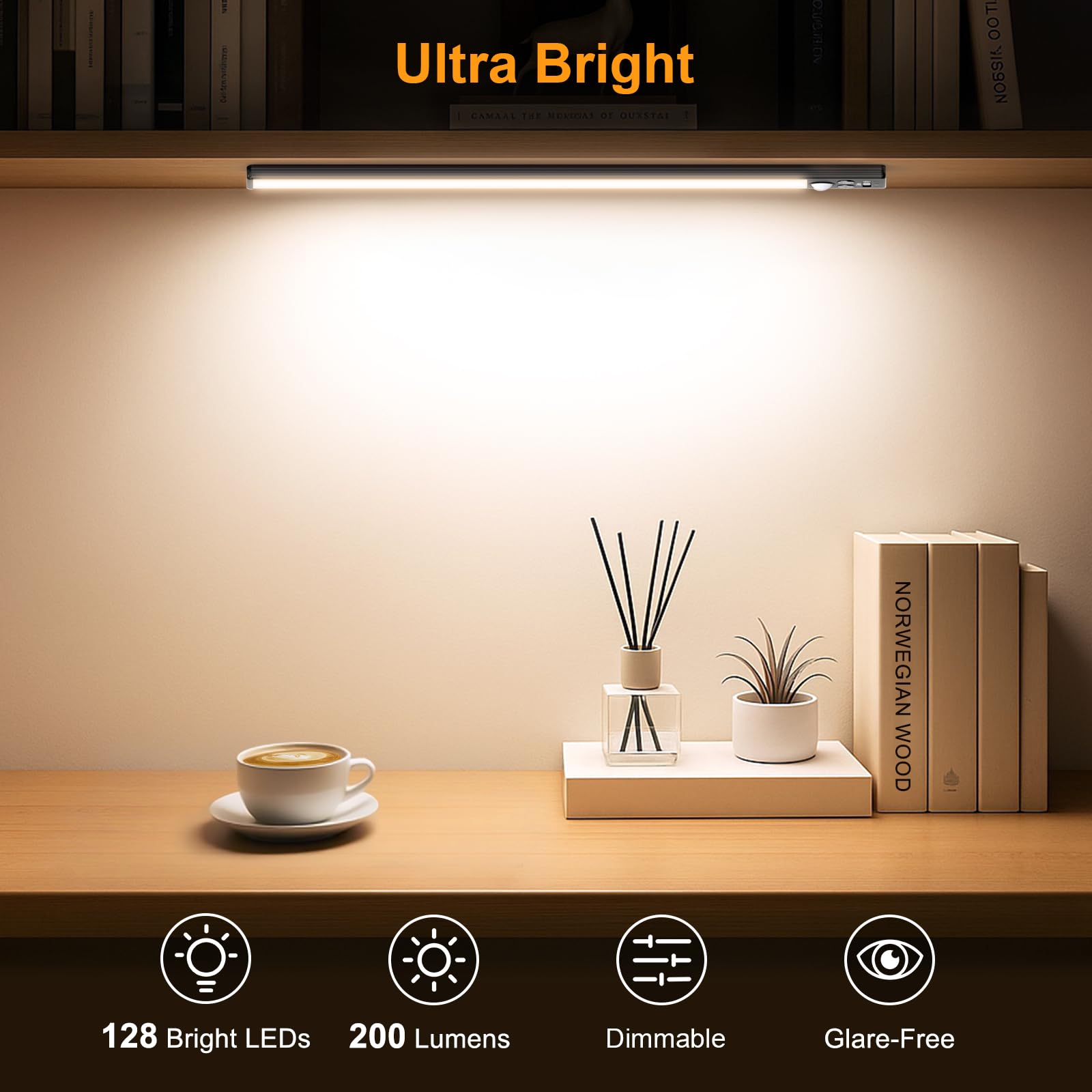 Lureshine Luce Armadio LED da 55CM, dimmerabile, 3 temperatures, luce armadio LED con Sensore di Movimento, Luce Led Sottopensile per l'illuminazione di cucine, armadi, scaffali e piani di lavoro