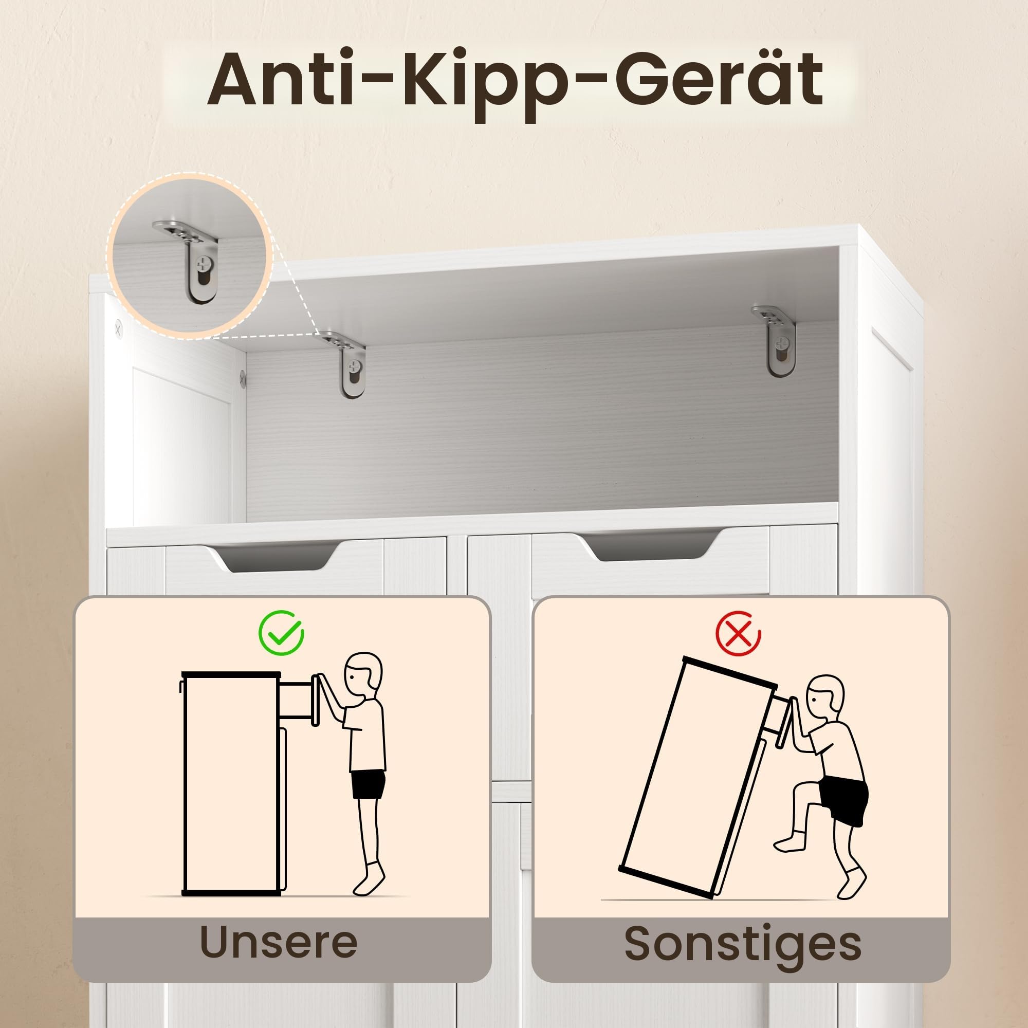 Bealife Badezimmerschrank mit 2 Schubladen, verstellbares Regal, multifunktional, für Badezimmer, Schlafzimmer, Flur (weiß, 60 x 30 x 108 cm) (weiß)