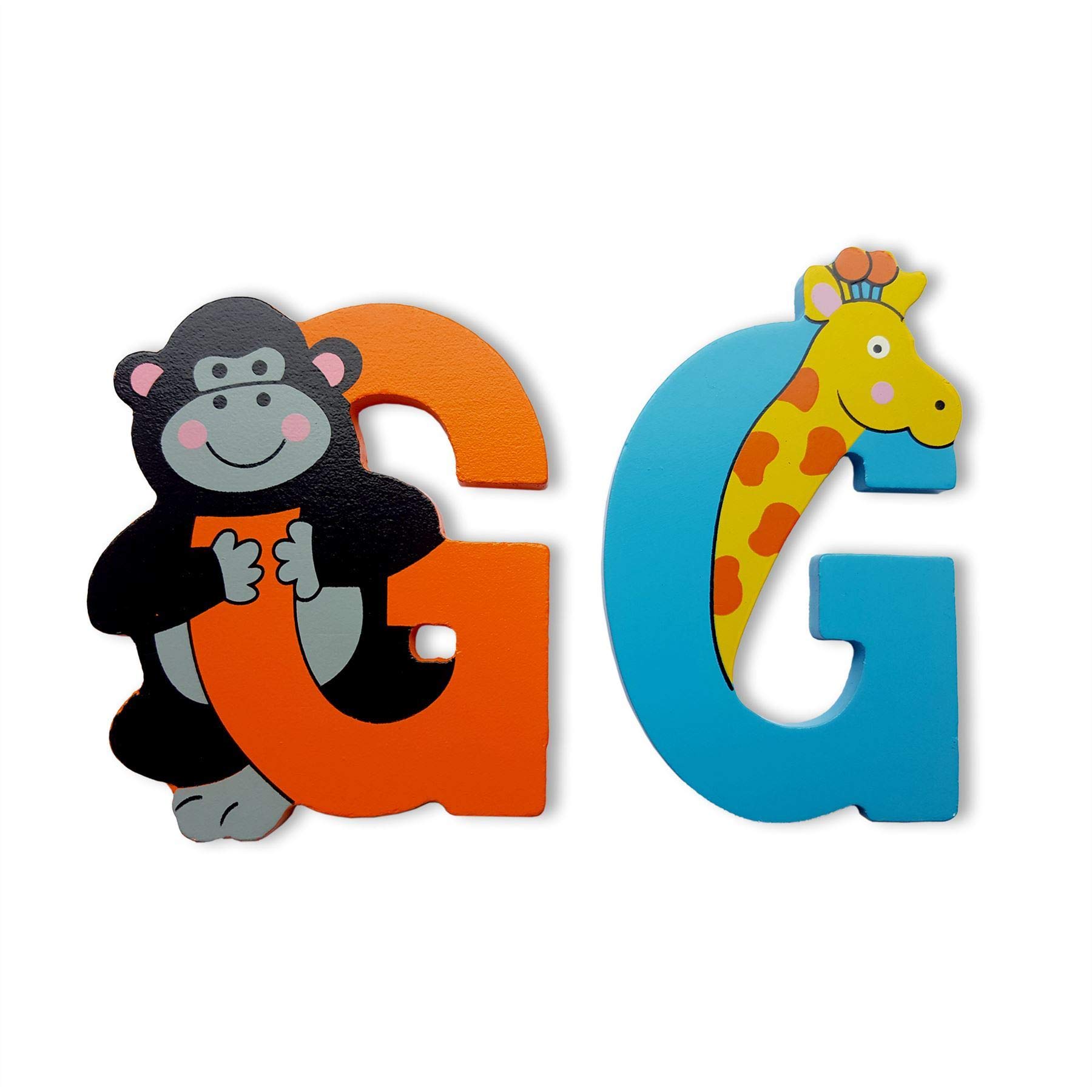 Vinsani G Vinsani® Wooden Jungle Animal Alphabet Letters Personalised Bedroom Wall Door Name (G)