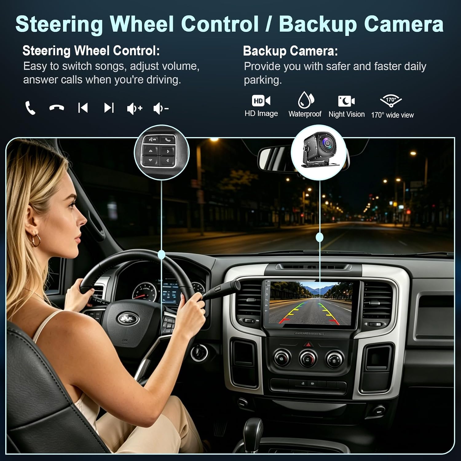 (8 core+64G) Car Radio for 2013-2018 Dodge RAM 1500/2500/3500(Manual & Auto AC), 9 Inch QLED Touch Screen Car Stereo with Carplay&Android Auto,GPS, WiFi, Bluetooth,FM,Rear View, DSP, Android 15