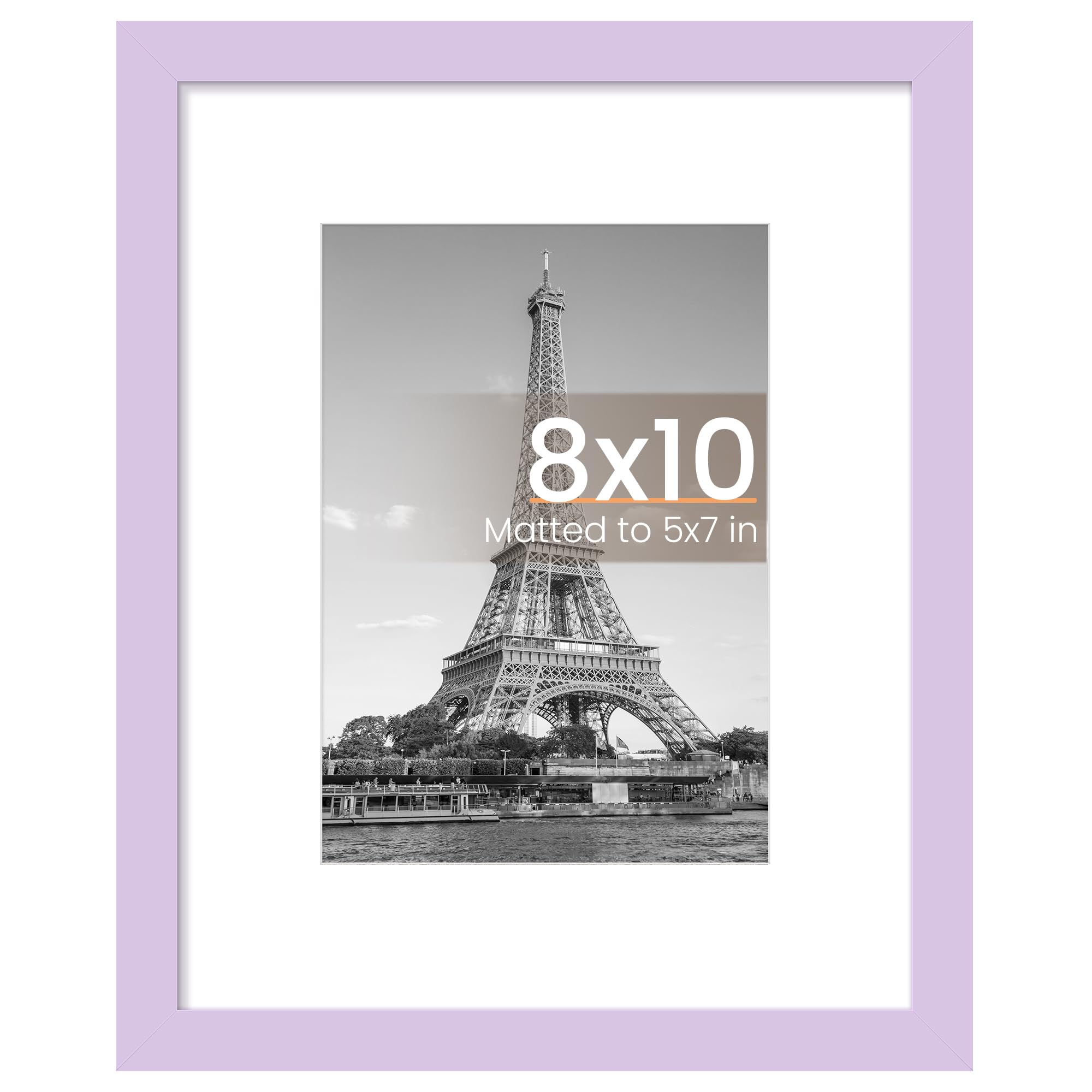 upsimples 8x10 Picture Frame, Display Pictures 5x7 with Mat or 8 x 10 Without, Wall Hanging Photo Frames, Purple, 1 Pack