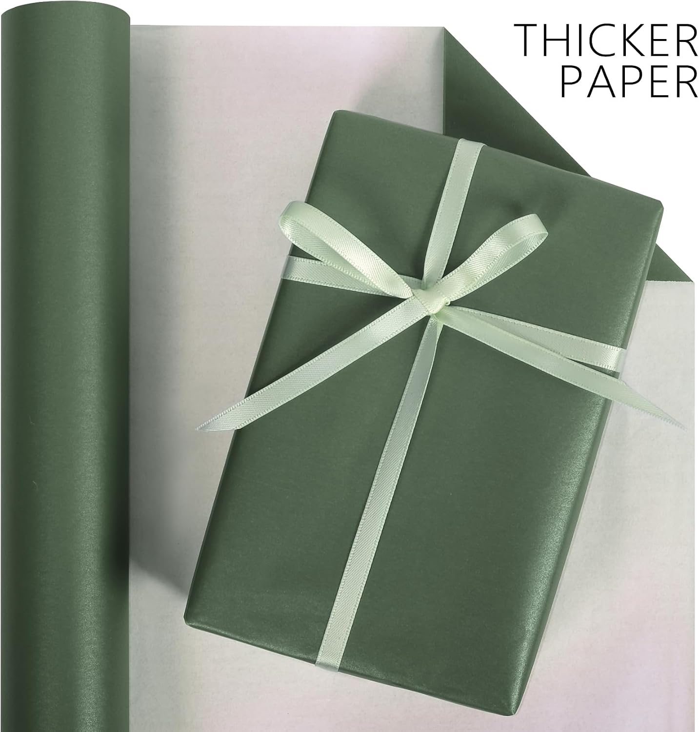 Aimyoo Dark Green Matte Wrapping Paper, 17 Inches X 27.2 Feet (38.5 sq.ft.) Solid Color Pearly-Lustre Paper Roll for Christmas Birthday Baby Shower Wedding Gift Wrap image 3