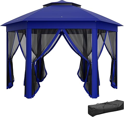 Miniatura 17 de Outsunny Toldo Emergente de 11 x 11 pies, refugio de glorieta para patio al aire libre con red de cremallera extraíble, carpa instantánea para