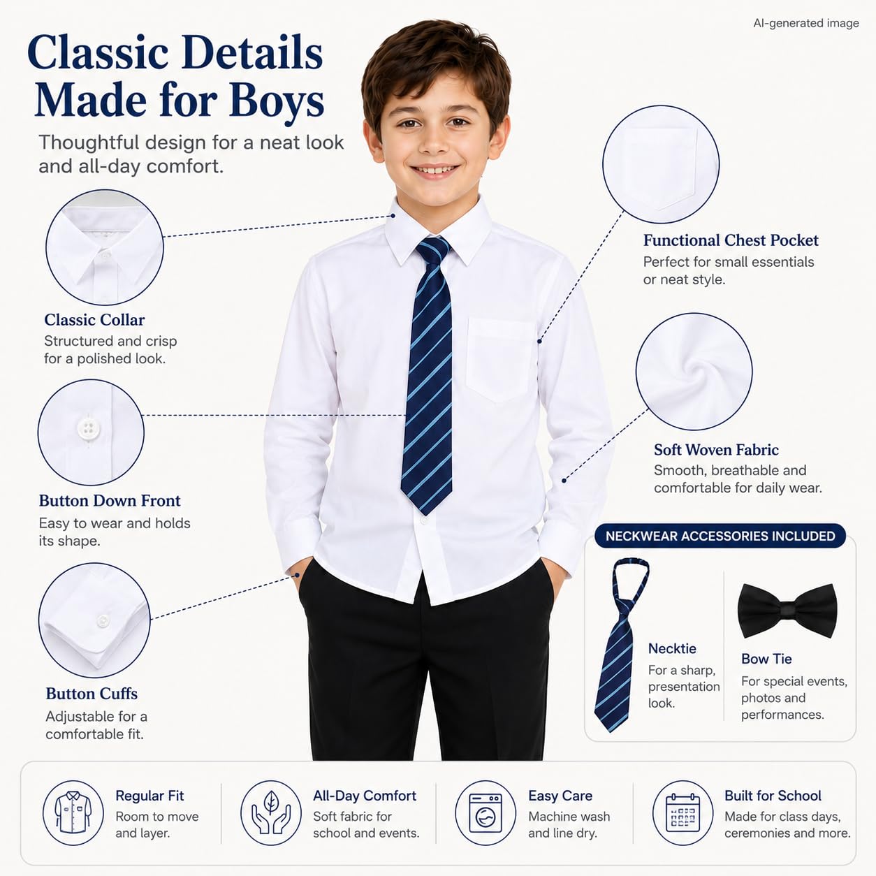 Bienzoe Garçons Uniforme Scolaire Chemise: Enfants Manches Longues Oxford Boutonnée Robe Chemises Paquet