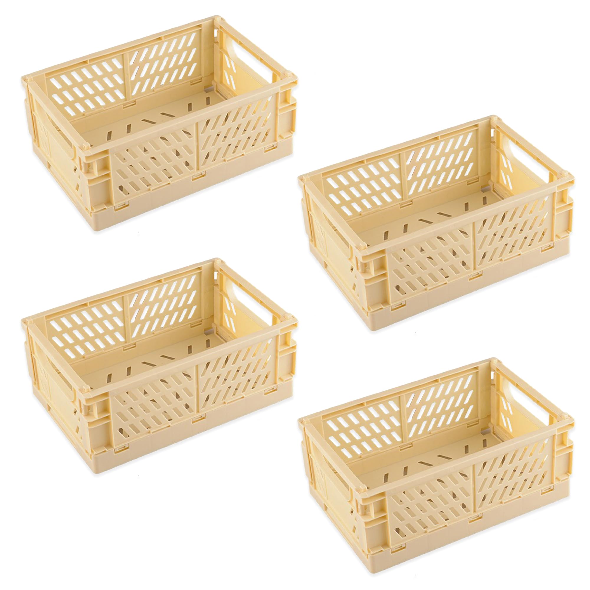 Kuber Industries Beige (Set Of 4) Small & Rugged Plastic Storage Basket For Kitchen, Makeup, Toiletries & Bathroom Items