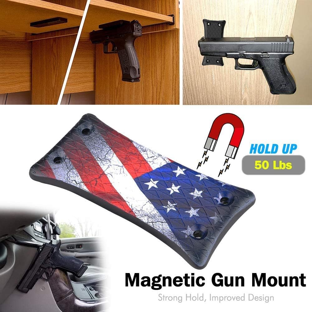 [2-Pack] Gun Magnet Mount, 50 Lbs Rating,Rubber Coated Gun Holder for Pistol, Handgun, Shotgun, Rifles, Revolvers, Safe, Hunting, Firearm Accessories, Using in Car, Truck, Wall, Desk, Vehicle and Home : Sports & Outdoors