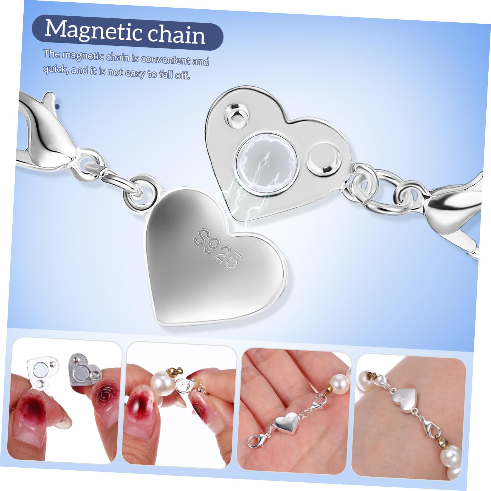 HOODANCOS Magnetic Necklace Clasps Heart-Shaped 935 Silver Jewelry Clasps Necklace Extender Connectors for DIY Chain Repair Set of 8 Easy-to-Use - Image 4