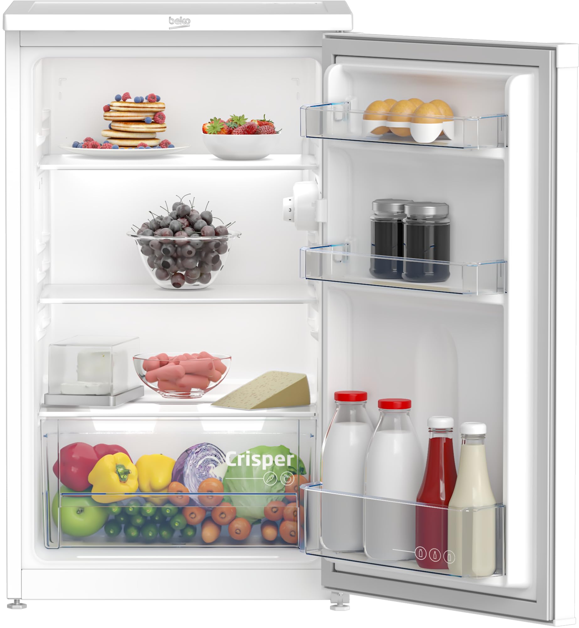 Beko - TS190040N - Frigorifero Sottotavolo, Classe E, Statico, Volume Totale Netto: 88 litri, Controllo Meccanico, Colore Bianco, 38dBA, Dimensioni HxLxP:81,8x47,5x50,0