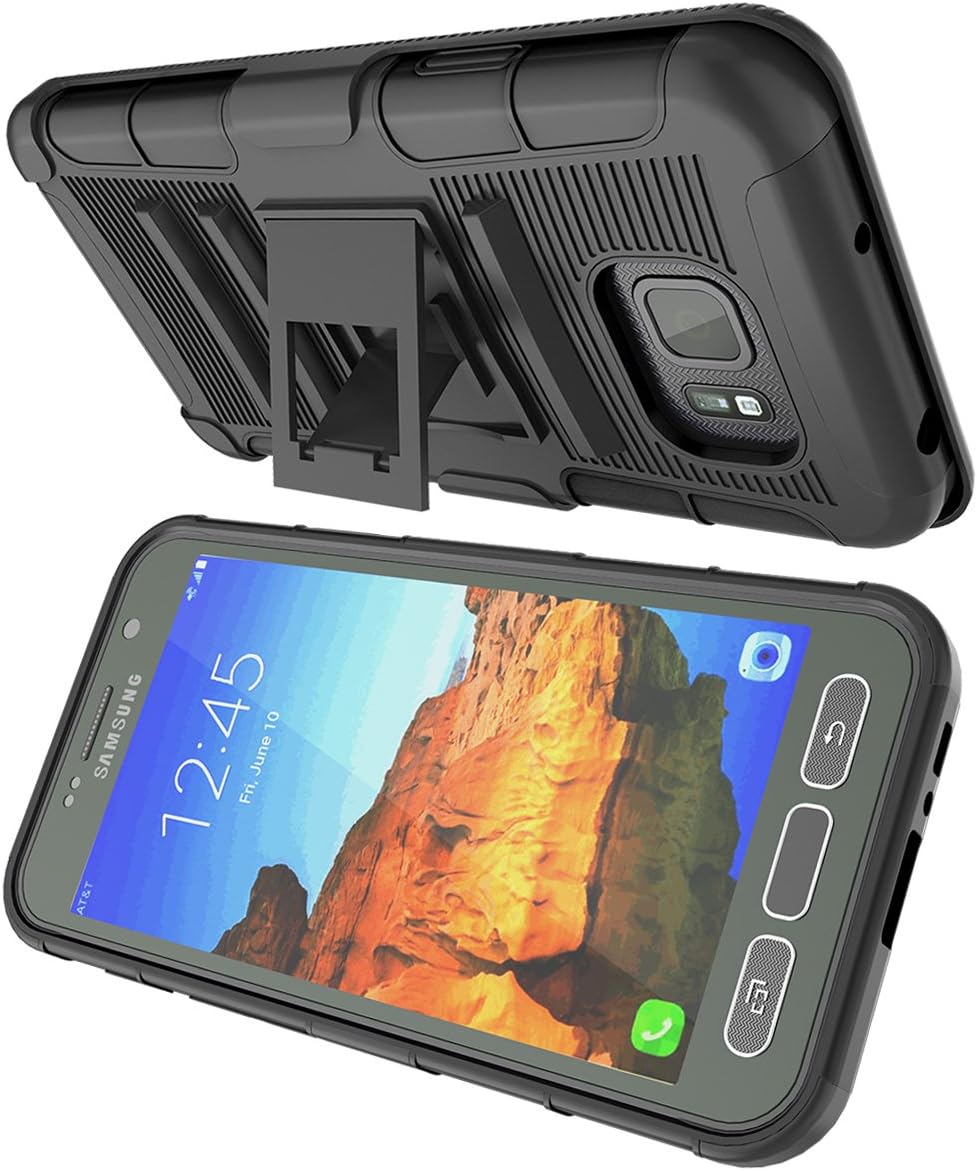 Galaxy S7 Active Case, TILL [Knight Armor] Heavy Duty Rugged Holster Resilient Armor Case [Belt Swivel Clip][Kickstand] Combo Cover Shell for Samsung Galaxy S VII Active SM-G890 G891 [Black]