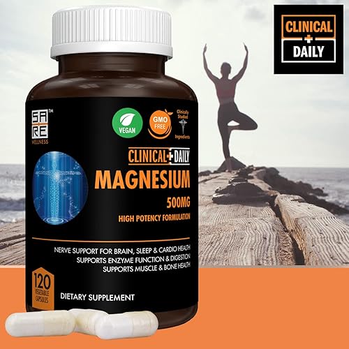 Miniatura 4 de CLINICAL DAILY Cápsulas de citrato de magnesio puro de alta potencia de 500 mg con óxido de magnesio natural Suplemento de magnesio vegano para