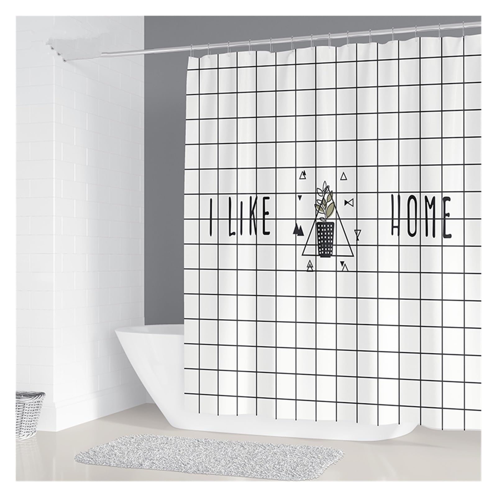 Rideau de douche imperméable W180xH200cm avec 12 crochets pour salle de bain