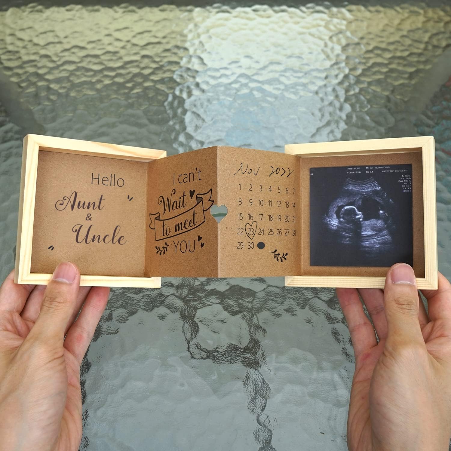 Pregnancy Announcement for Grandparents/Aunt and Uncle, Baby Announcement Ideas Ultrasound Picture Frame Wooden Keepsake Box