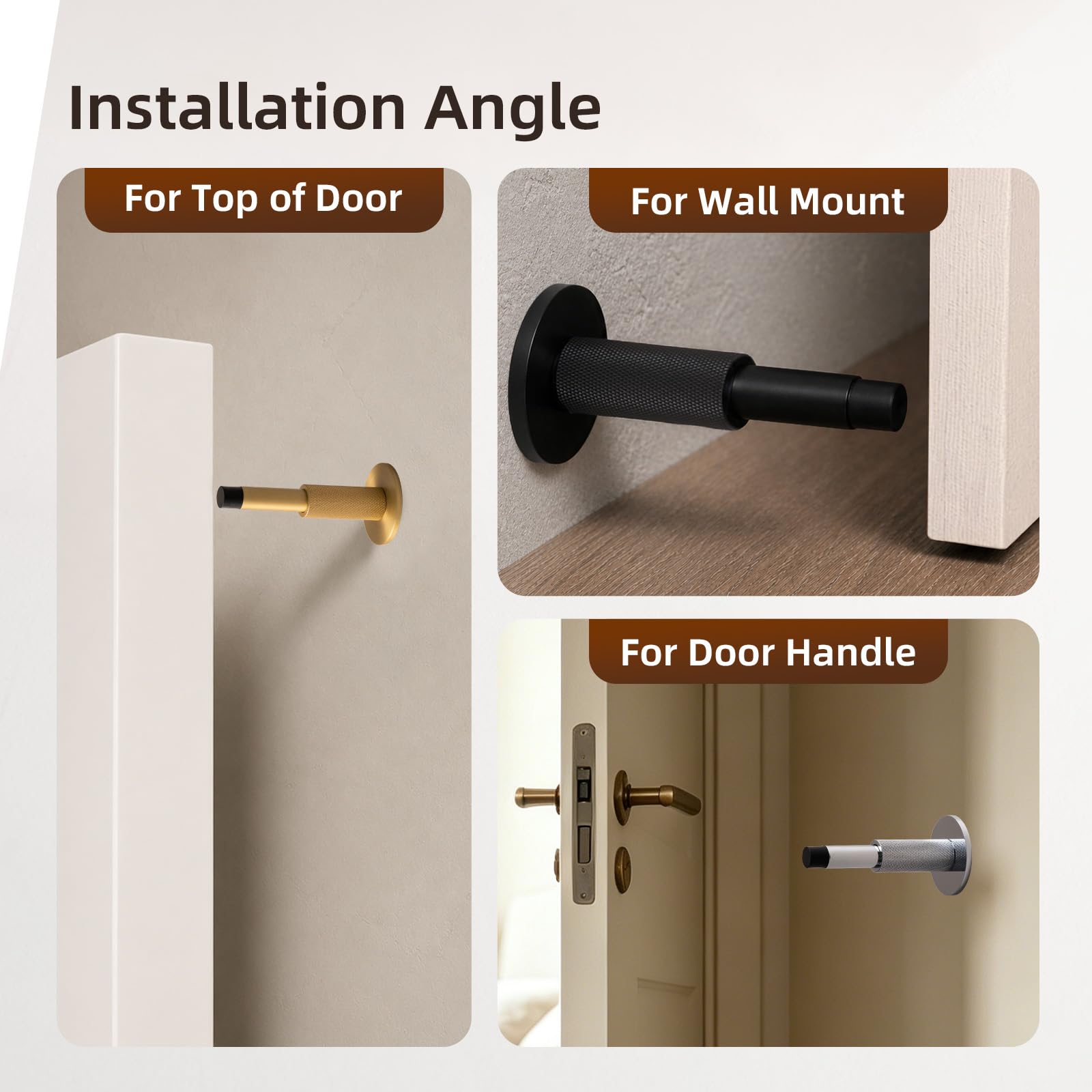 PANALI Tope de puerta de latón, tope de puerta sólido para mantener la puerta abierta, tapón retráctil montado en el suelo para baño, dormitorio, garaje, estudio, oficina