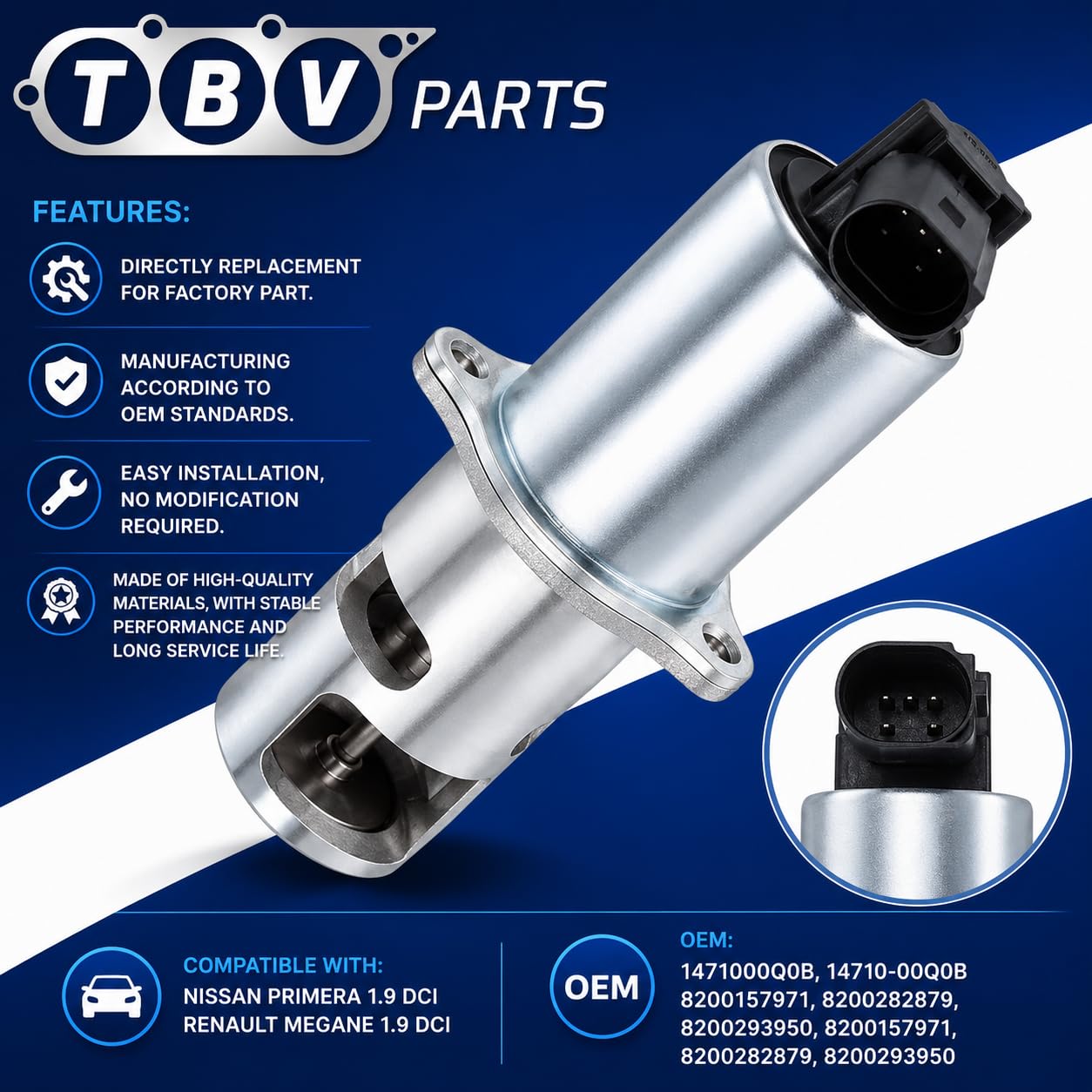 Zawór EGR 1.9 DCI F9Q800 AGR dla pierwszego, Megane II 8200157971 8200282879 8200293950 8200360201 8200467030 820054444444444444444444444440 820 820 822998 1471000Q0B 7.22818.62.0 717720012