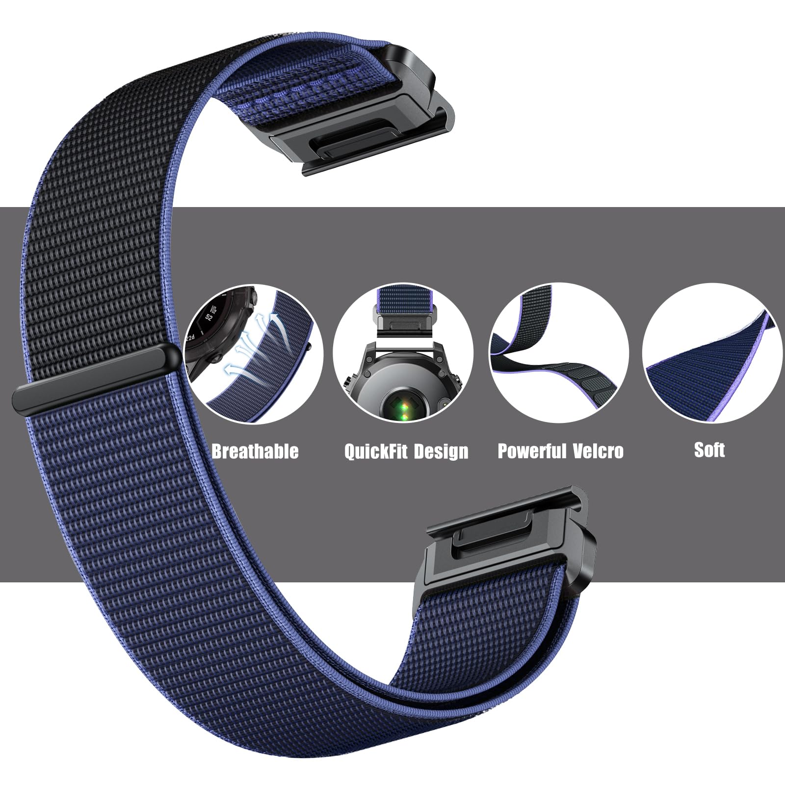 Nylon QuickFit Armband 26mm Für Garmin Fenix, Epix, Enduro – Klettverschluss, Dunkelgrün