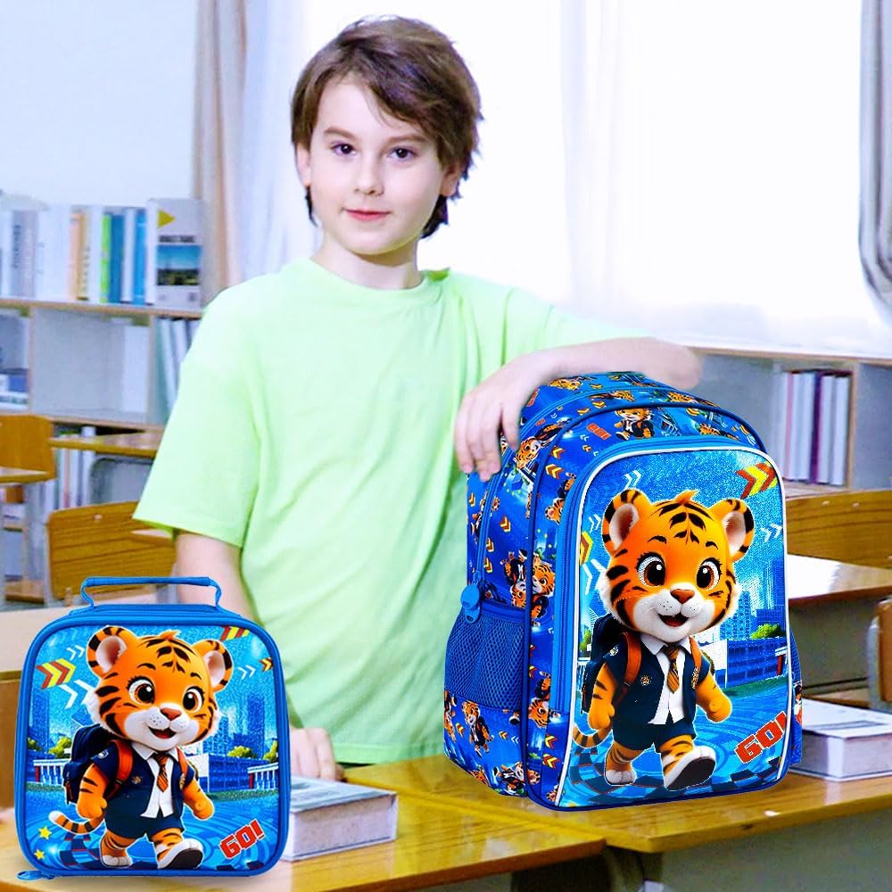 CCJPX 16" Kids Backpack for Boys, 3PCS Tiger Water Resistant Preschool Bookbags, Cool Kindergarten School Backpacks and Lunch Box - Image 8