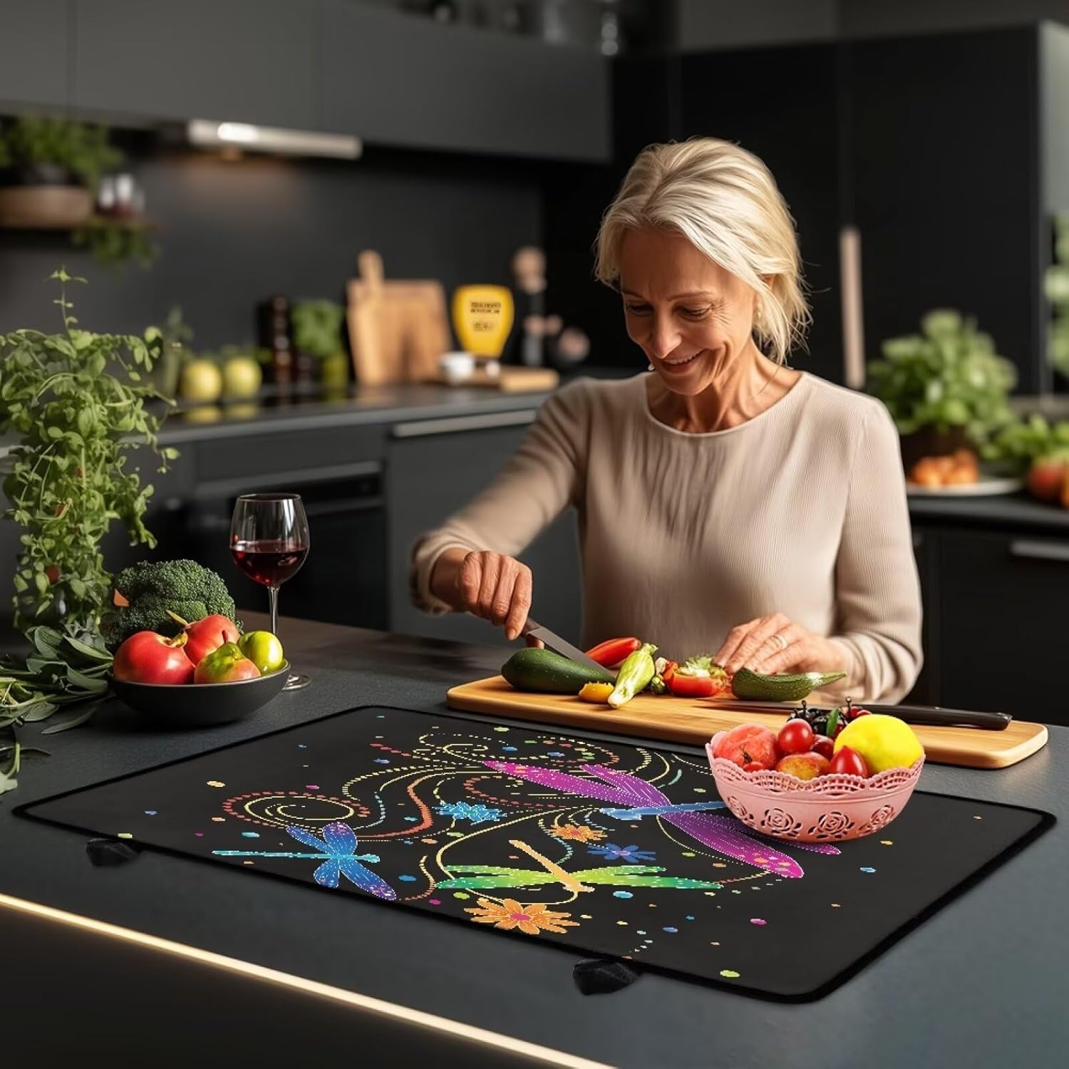 Poceacles Stove Top Cover for Cooktop, Electric Stove Protector Cover Non-skid Oil-proof Induction Electric Stove Top Cover Versatile Mat Easy to Clean, Dragonfly Flower Dot Colorful