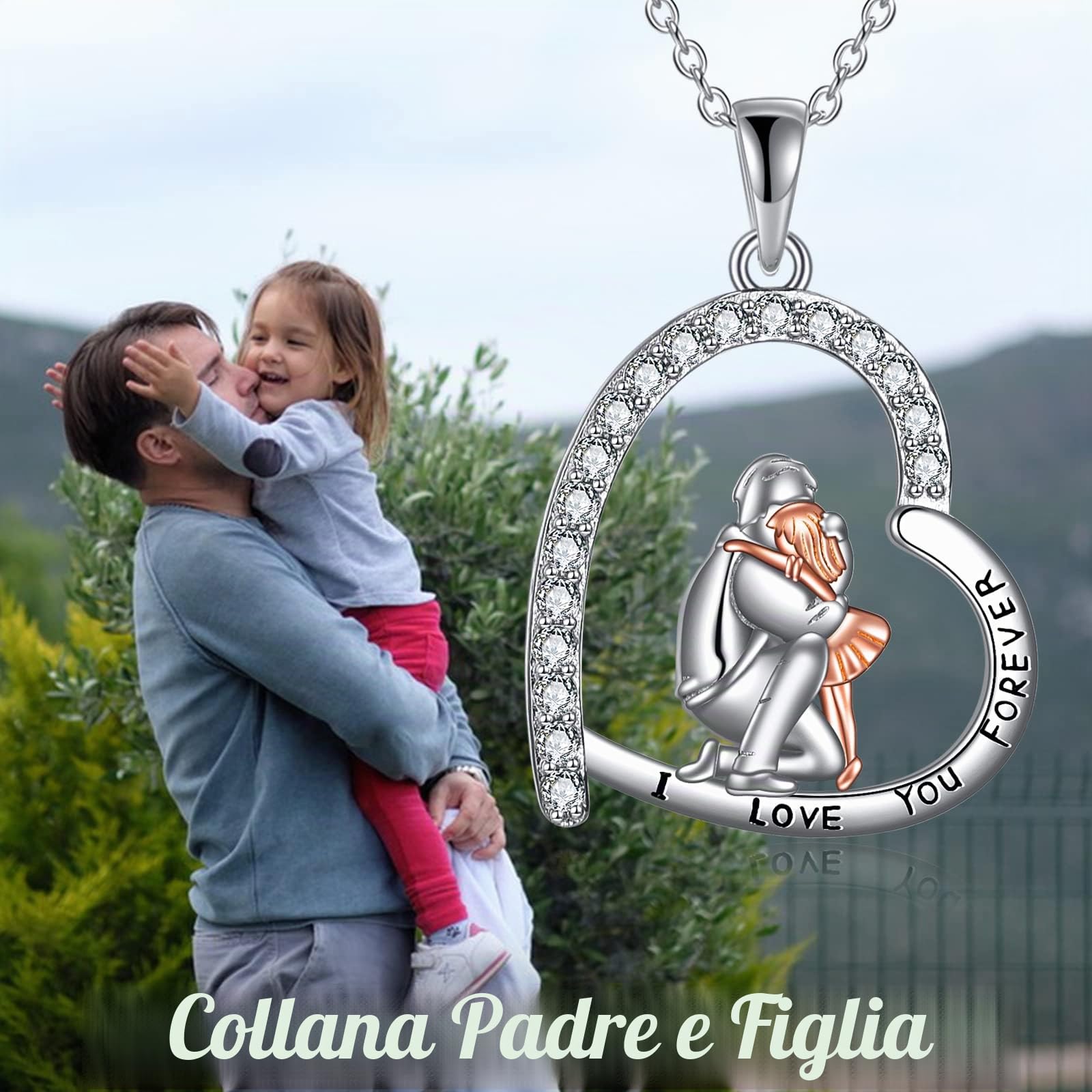 YAFEINI Collana Padre Figlia S925 Argento Ciondolo Padre Figlia Collana Papà Figlia Gioielli Regali per Donne Ragazze