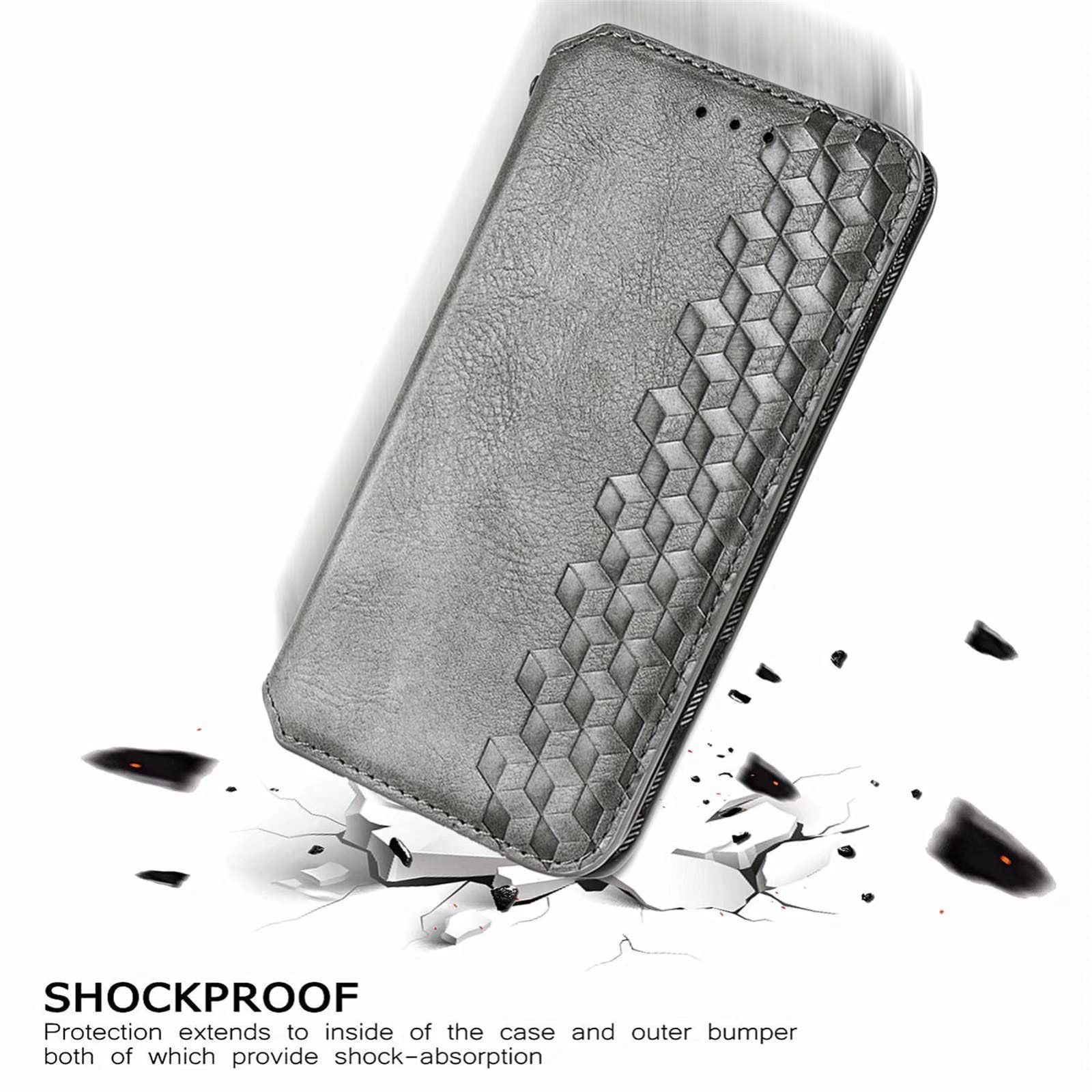 FTRONGRT Cover per Xiaomi A1, Chiusura Magnetica PU Portafoglio, Con Slot per Schede, Supporto, Flip Cover Custodia per Xiaomi A1-Grigio