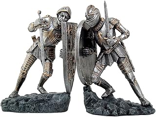 Medieval Knights in Full Armor Battling Bookends Set Collectible Figurine 8 Inch Tall