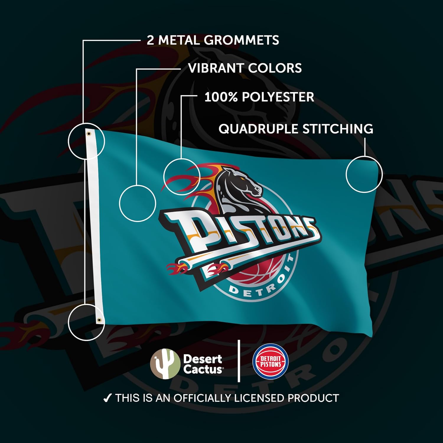 Desert Cactus Detroit Pistons Flag NBA 100% Polyester Indoor Outdoor 3x5 feet National Basketball Association Team Flags (Vintage Flag J) - Image 3