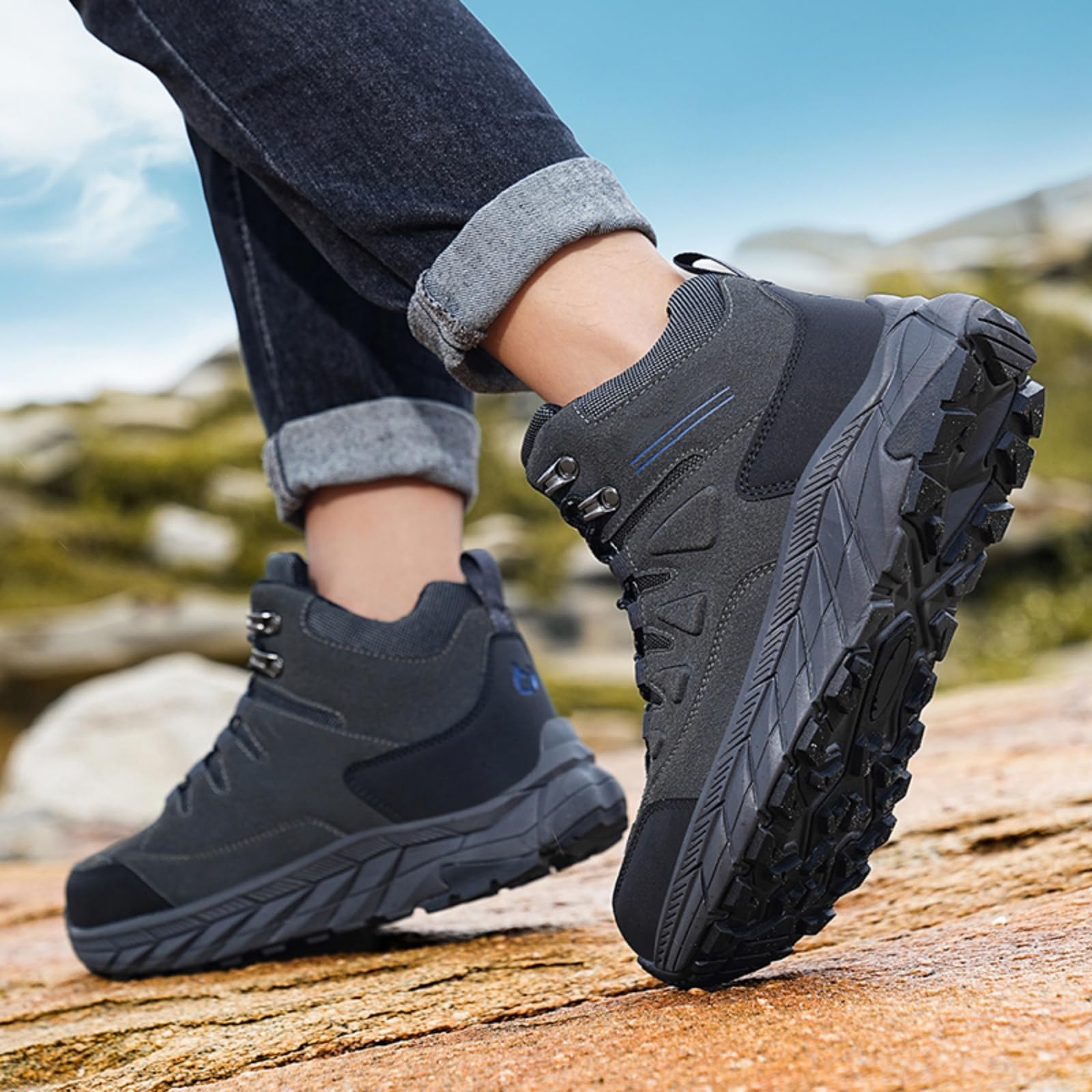 Męskie buty trekkingowe wodoodporne skórzane platformie zewnątrz