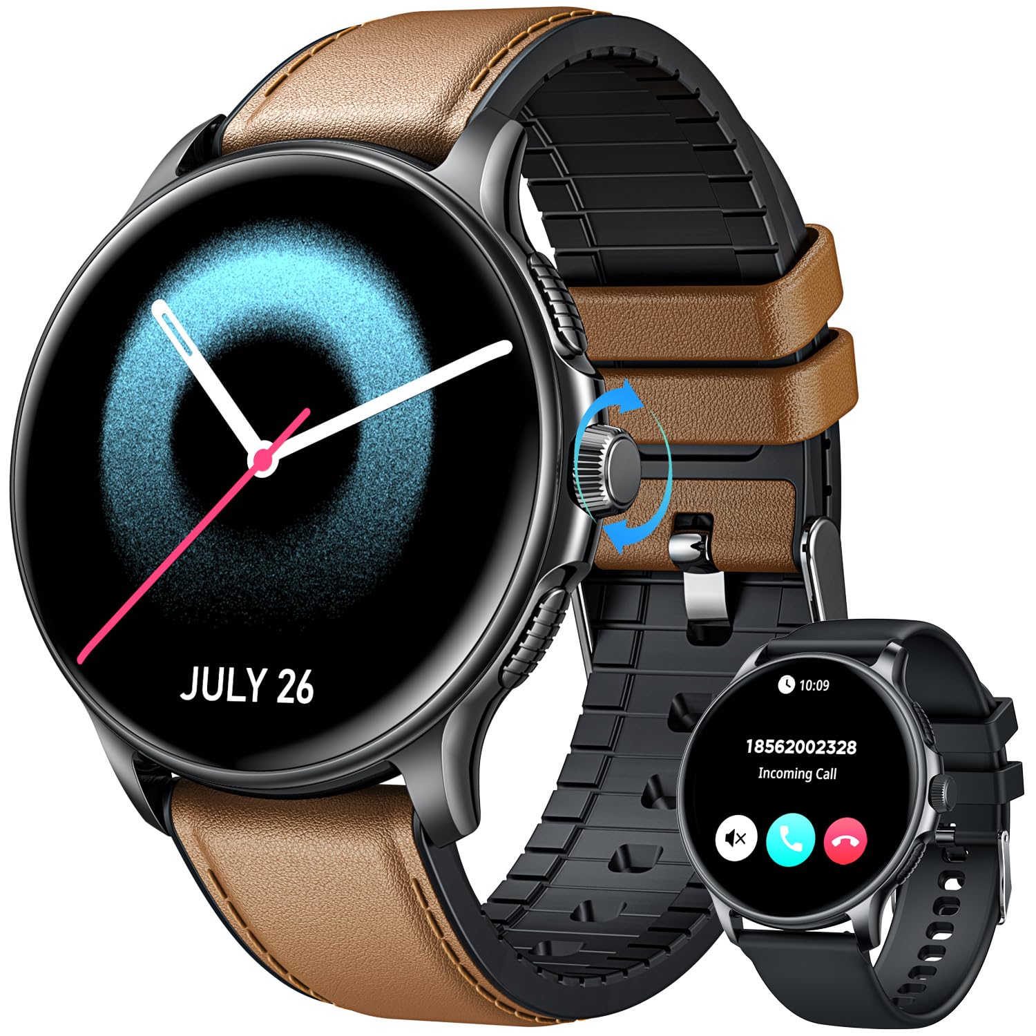Orologio Smartwatch Uomo Smart Watch: 1.43" Intelligente Orologi con Chiamate Bluetooth Pressione Sanguigna SpO2 100+ Modalità Sport IP68 Impermeabile Contapassi Compatibile Tracker per iOS e Android