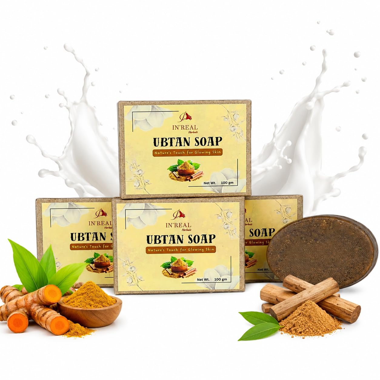 IN’REAL Herbals Ubtan Soap for Glowing Skin 400 gm | (pack of 4) | Tan Removal, Deep Cleansing & Exfoliation, Paraben & SLS Free, Cruelty Free, All Skin Types-image-4