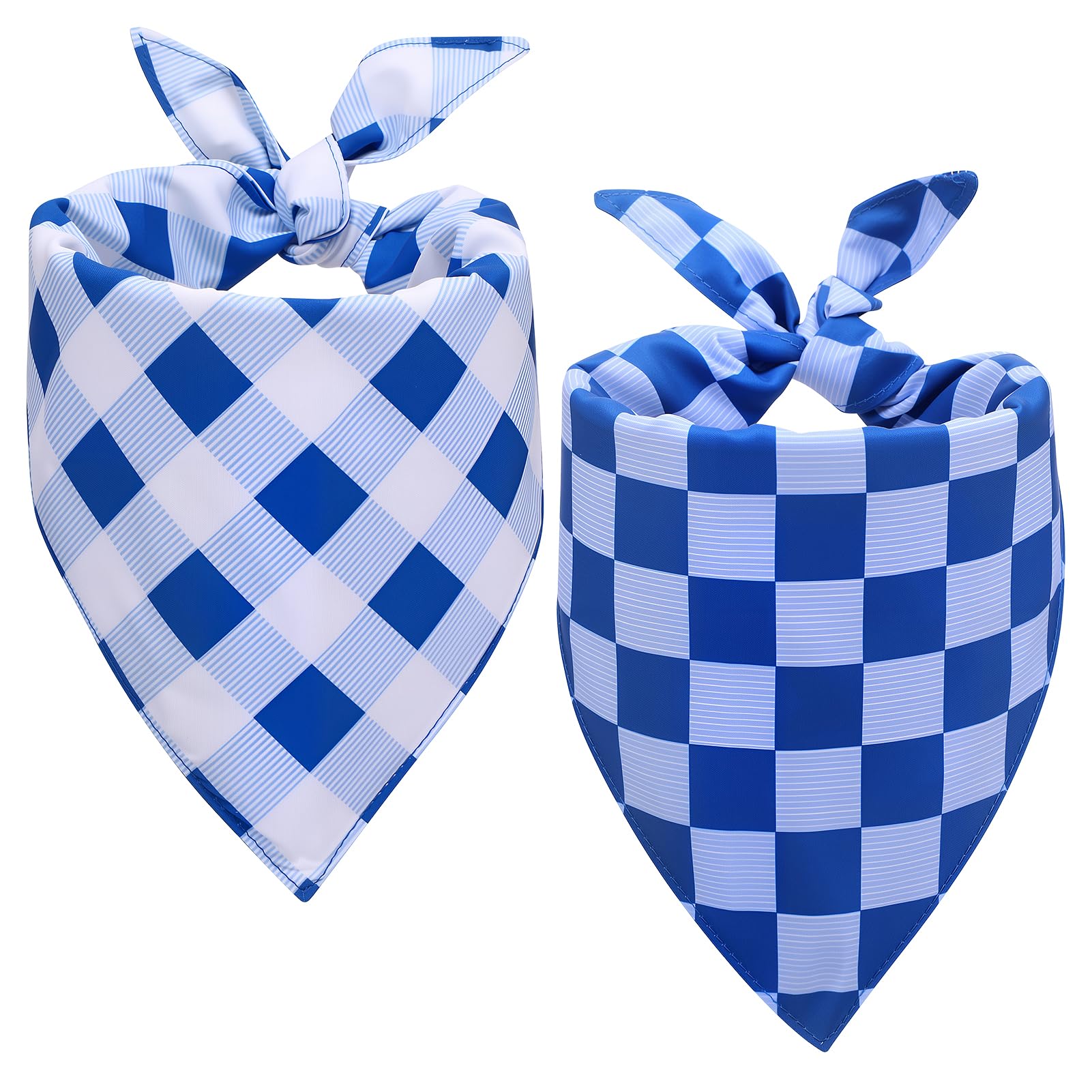 Photo 1 of 2 Pcs Blue Dog Bandanas Boy Large Spring Summer Triangle Scarf Reversible Bibs Plaid Bandana for Puppy Pet