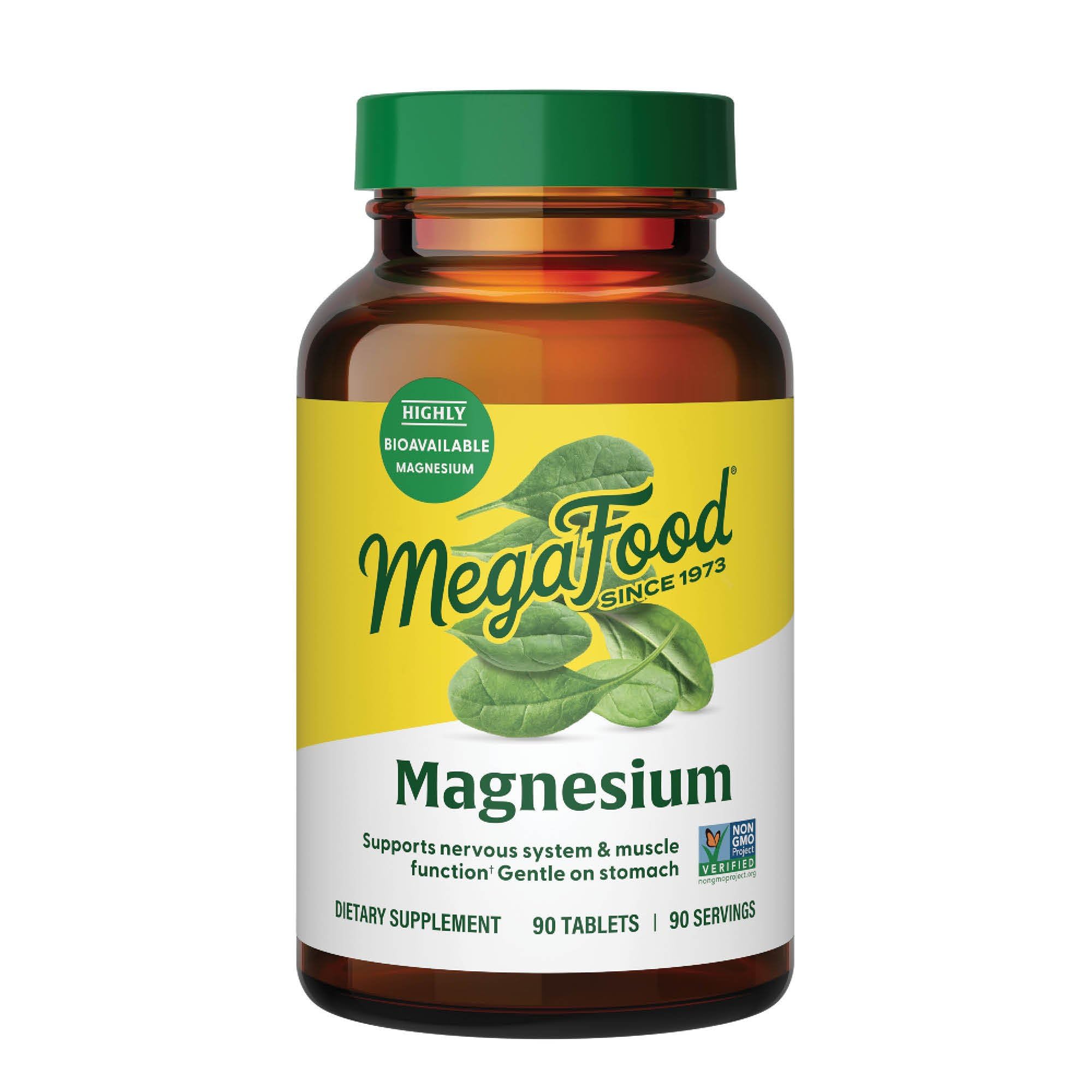 MegaFood Magnesium - Supports Nerve and Muscle Function - Mineral Supplement with Spinach - Vegan, Gluten-Free, and Made without Dairy - 90 Tabs