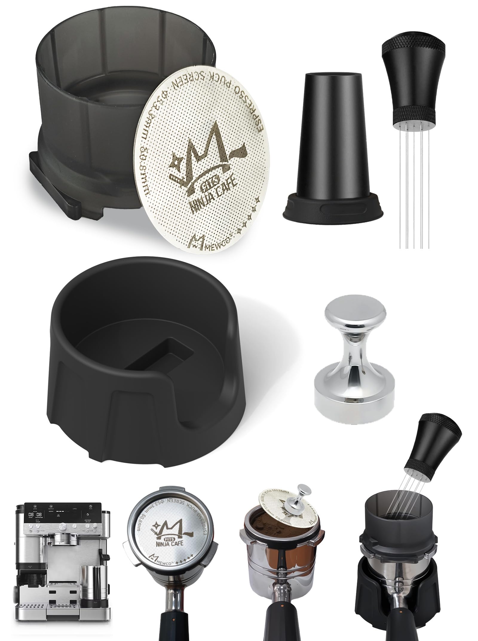 Espresso Puck Screen and Portafilter Funnel,Portafilter Holder,WDT,Magnet for Ninja Luxe Cafe Accessories,Plastic Replacement Dosing Funnel for ES501 ES601 (Pro)