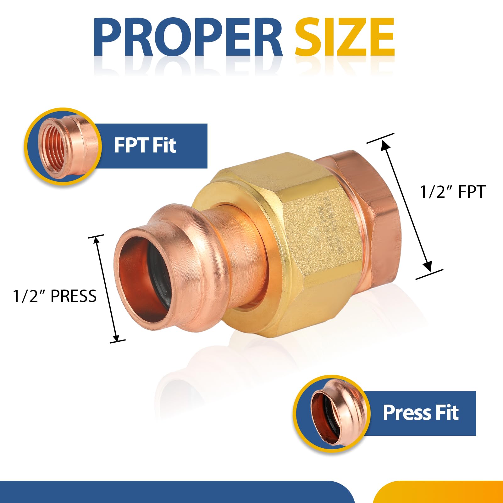(Paquete de 30) Conectores de unión de Cobre a presión GUOFIS, 1/2" a presión x 1/2" Hembra (FPT), unión LF de Cobre a presión Hembra (PRESS074-30Pack)