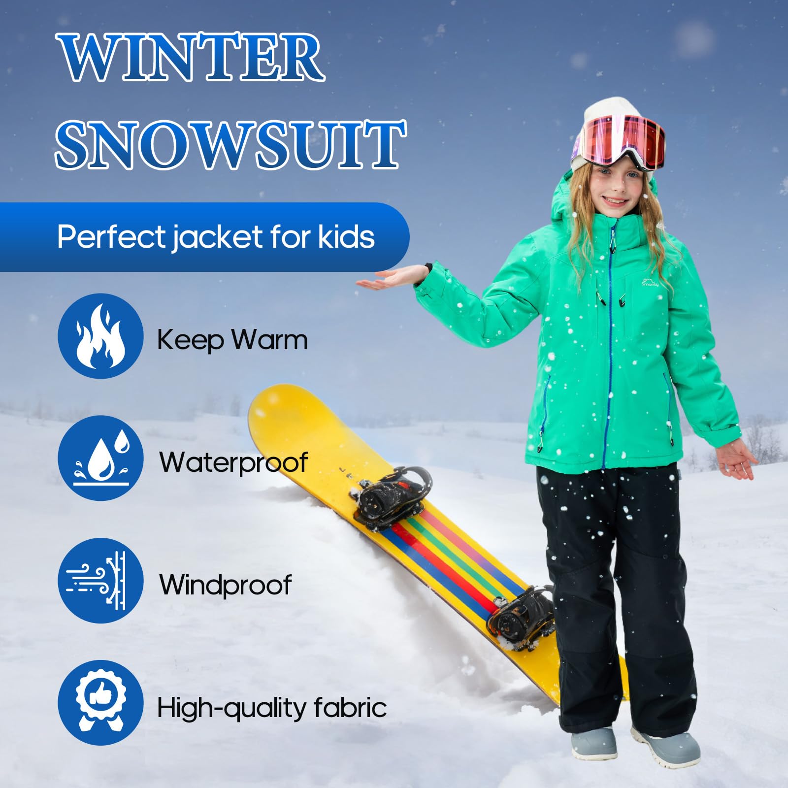SMONTY SNOWER Tuta da Sci per Bambine con Cappuccio Staccabile, Completo da Sci, Super Caldo, Tuta Invernale per Bambina, Ragazza, Neve, Freddo, Impermeabile, Montagna, Sport Invernali, Regalo
