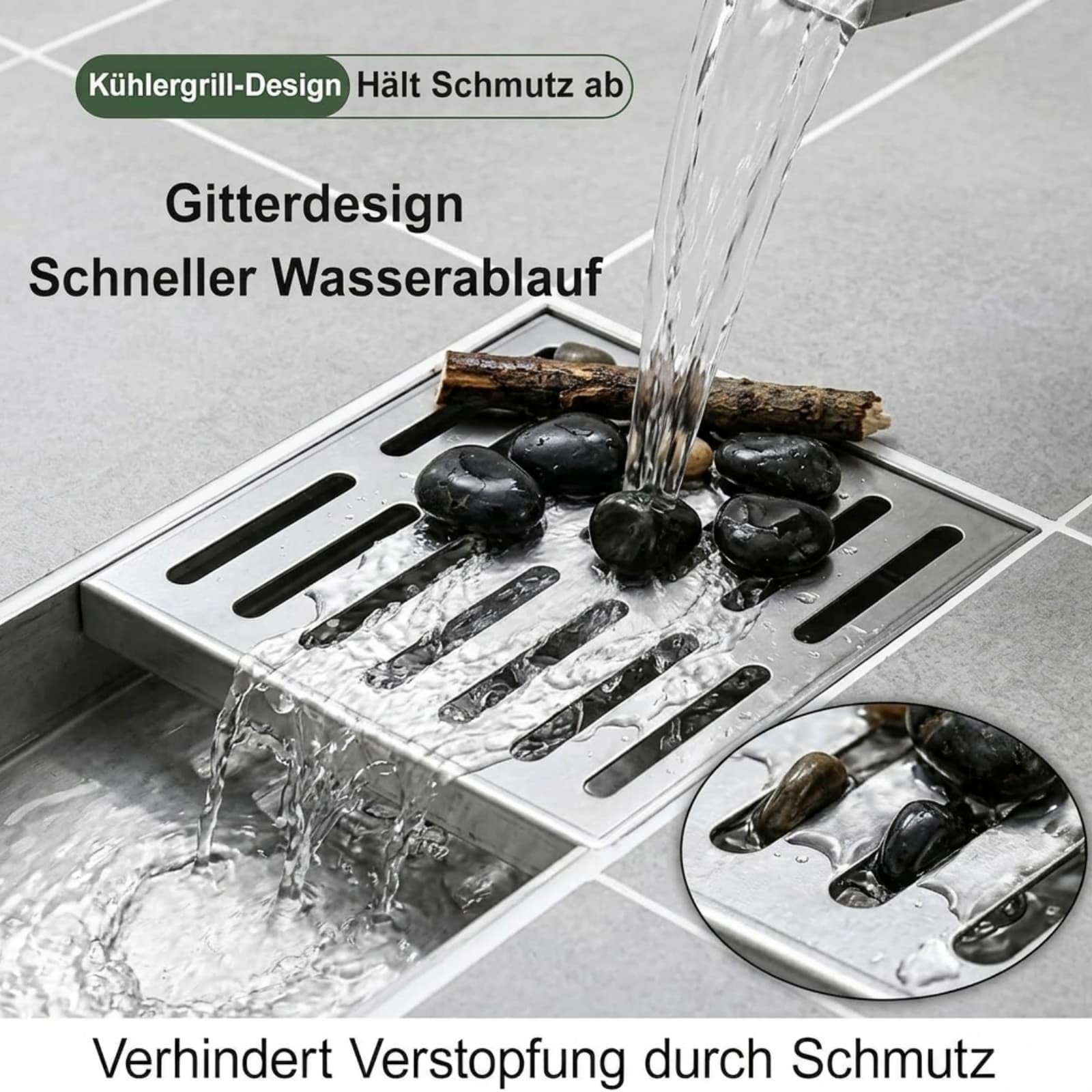 Gullideckel Edelstahl 304, Schachtabdeckung Rostfrei, Quadratische Abflussgitter für Garten, Garage und Außenbereich, Entwässerung (35 x 35 cm)