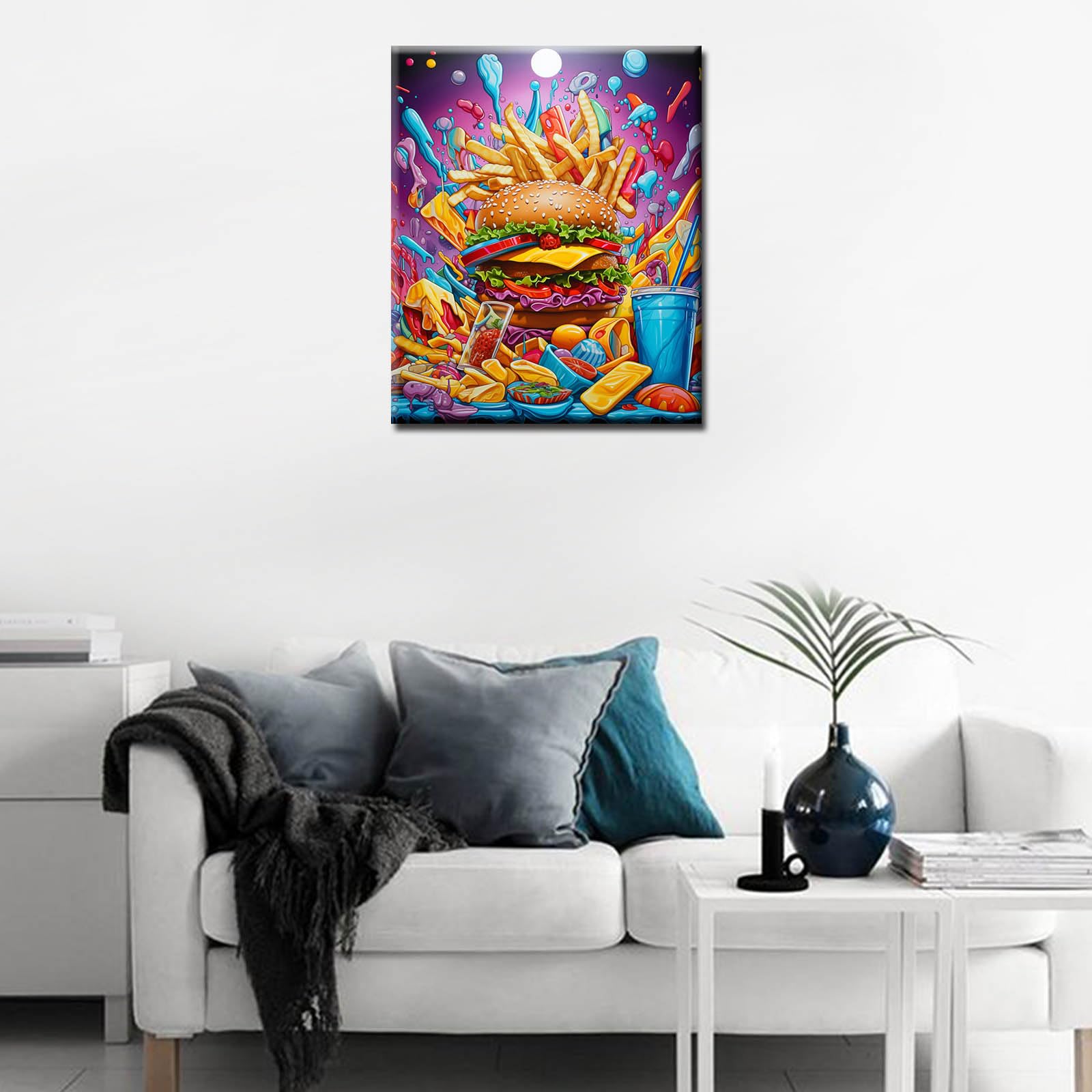 American Breakfast Oil Painting Paint by Number Kits 16 x 20 inch Canvas Graffiti Hamburg DIY Paintwork for Kids Students Adults Beginner with Brushes Acrylic Pigment Home Deocor Gift(Frameless)