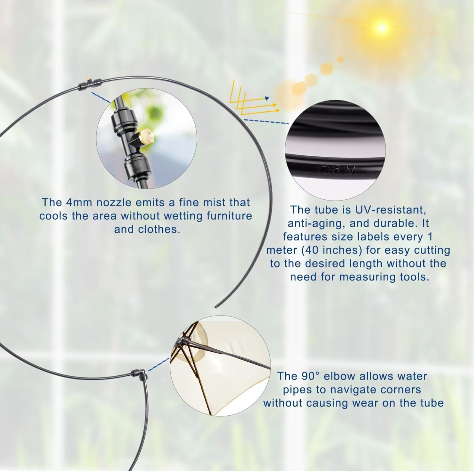 Kit Brumisation Terrasse Extérieur 8/10/15/18M | Tuyau PU Anti-UV, Buses en Laiton, Raccords Étanches avec Filtre à Eau | Système de Brumisation Jardin, Pergola, Parasol et Serre (18m)
