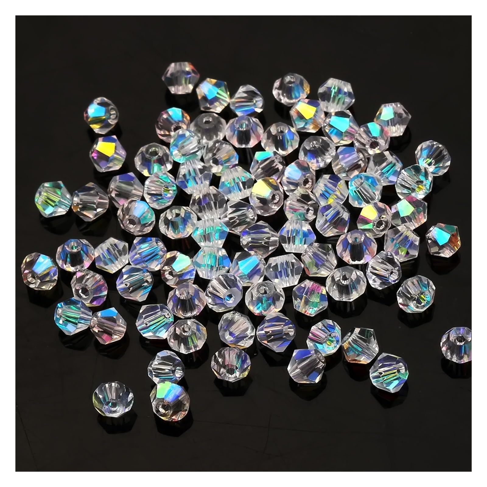 BHOUTY Crystal Bicone Bead Black 2/3/4/5/6/8/10mm Faceted Glass Crystal Bead for Crafts Jewelry Making Charms Accessories Needlework(Half ab,2mm 540pcs)
