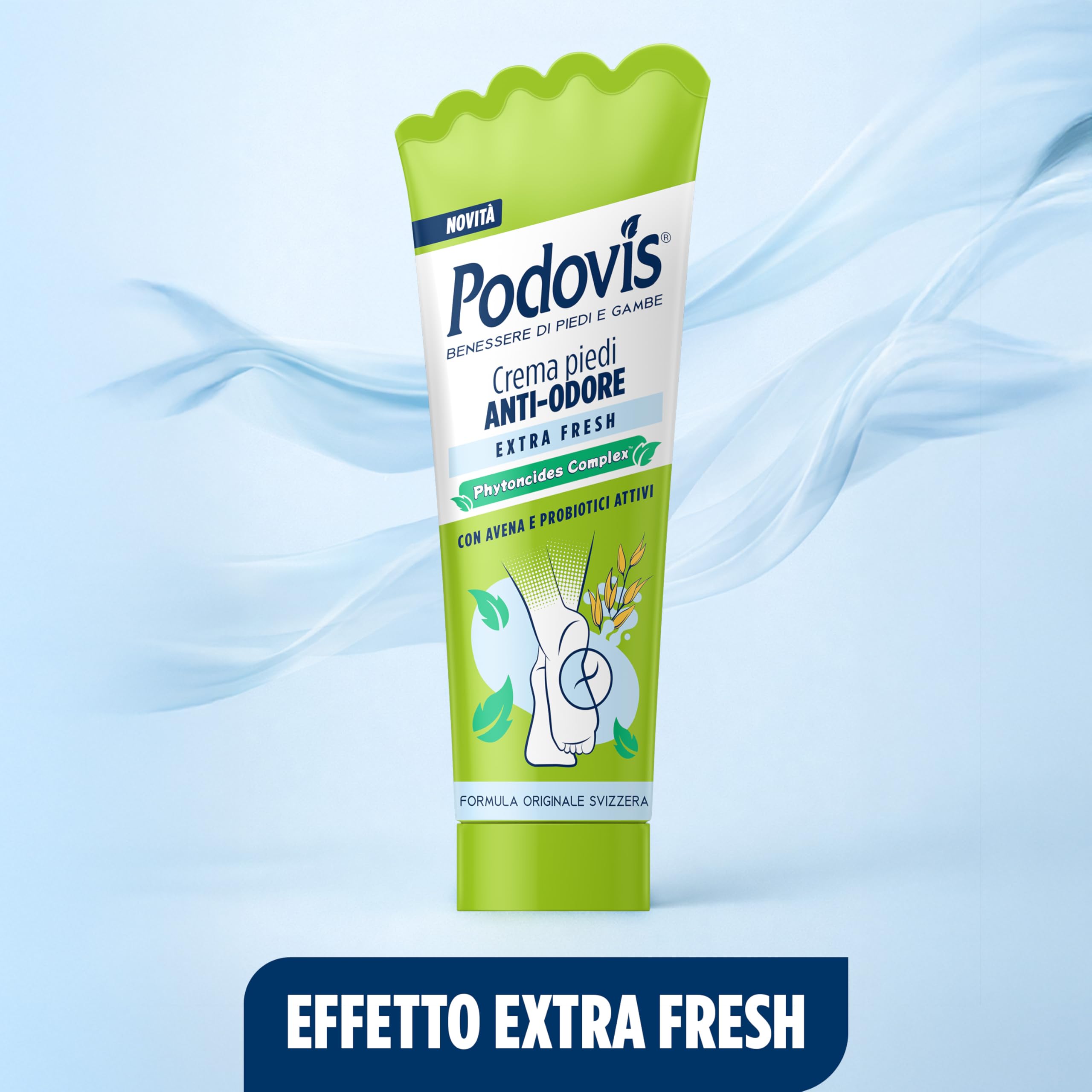 Podovis, Deocrema Extra Fresh - Crema per i Piedi, Effetto Rinfrescante ed Idratante, Regola la Sudorazione del Piede, con Antibatterico, Senza Parabeni e Siliconi, 100 ml