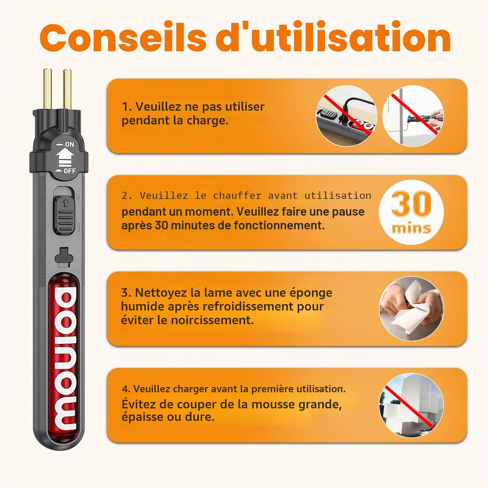 Fil Chaud Découpe Polystyrène Sans Fil, 18W stylo machine à découper électrique polystyrène, lumière LED et chargement USB-C, outil de coupe de mousse 550℃ pour la sculpture sur, l'artisanat