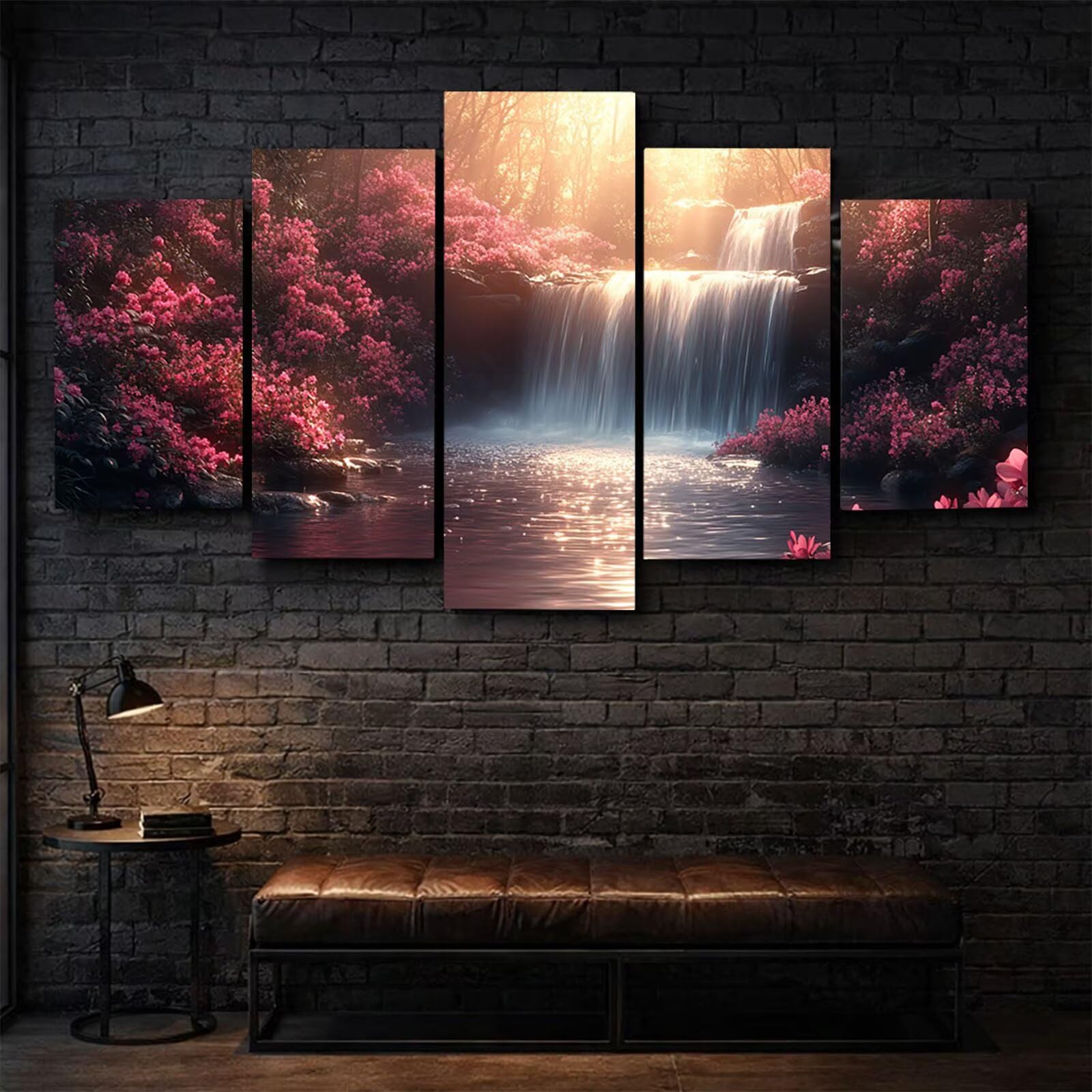 5 Pack Leuchtend Malen Nach Zahlen Erwachsene Wasserfall YCBZ-3904 | DIY Set Erwachsene mit Pinselset Acrylfarben Set Fünf Leinwand zum Bemalen Blume für Deko Wohnzimmer Geschenke für Frauen