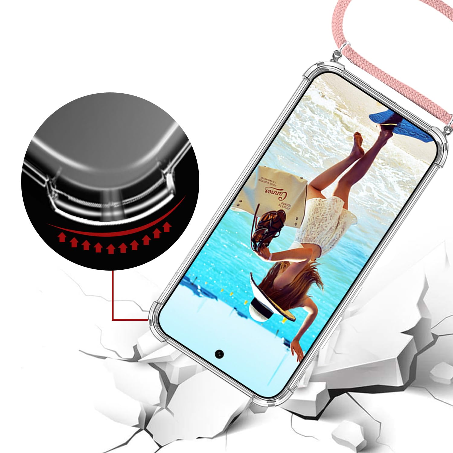 XTCASE Cover con Cordino per Xiaomi 13T / 13T Pro, Custodia Trasparente con Collana Tracolla Laccio Collo Ultra Sottile Morbido TPU Silicone Antiurto AntiGraffio Case, Nero