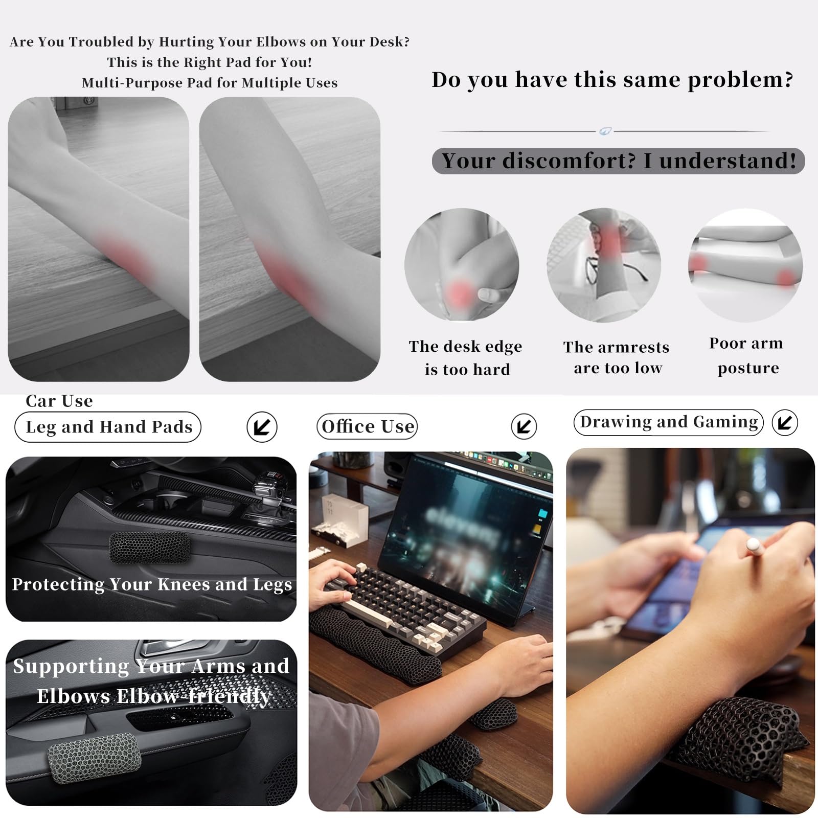 FORRTY Almohadilla Reposabrazos con Reposamuñecas Impresa En 3D, Soporte Ergonómico for Teclado Y Ratón, Transpirable, Lavable, Cojín for Escritorio, PC, Juegos, Escritura(Rosa,Three)